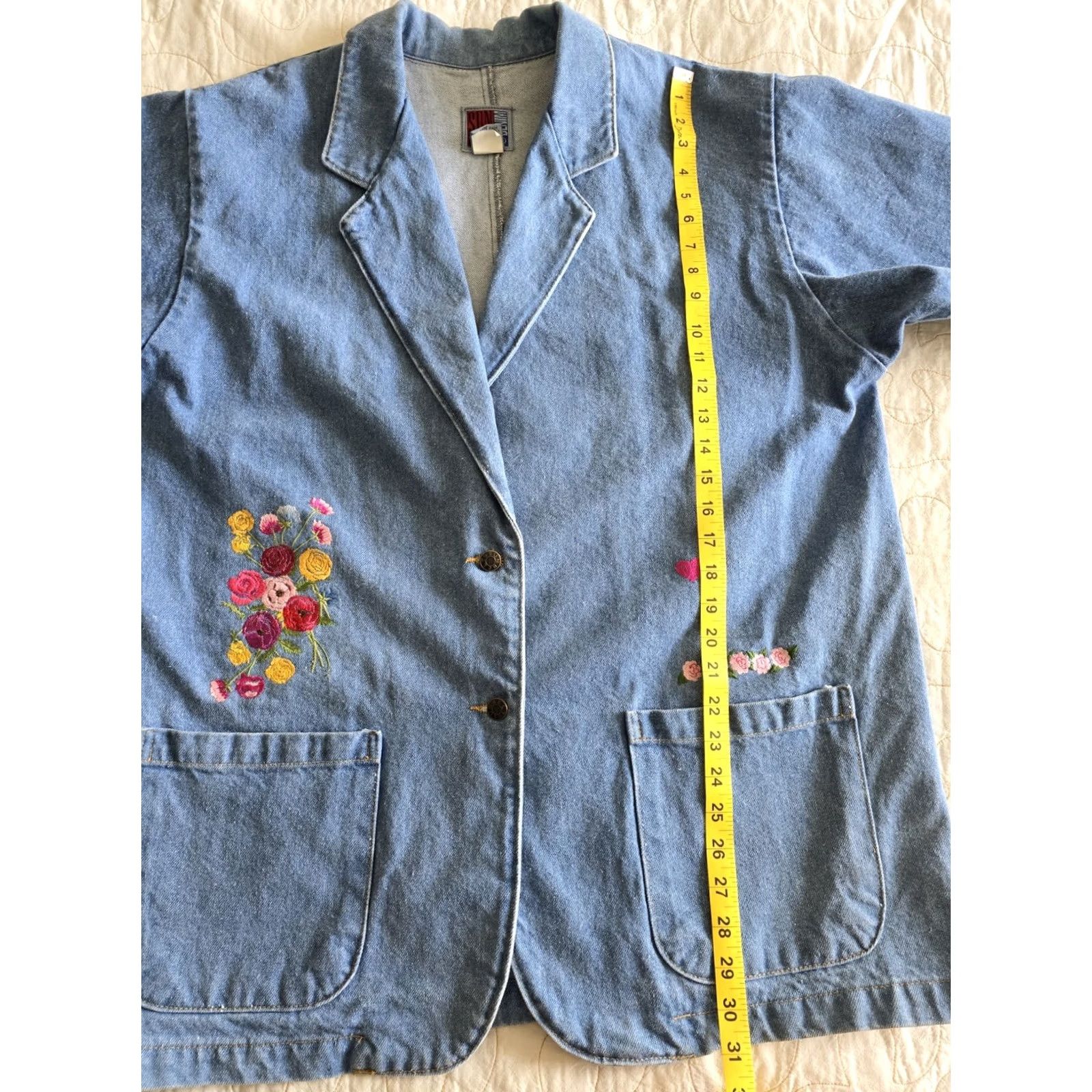 Vintage VINTAGE Sun Belt Denim Jean Jacket Womens Large 80s 90s Floral Heart Embroidered Blue Cotton Demin Size 36" / US 14 / IT 50 - 7 Thumbnail