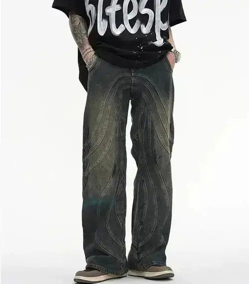 Japanese Brand Y2K Painted Circle Striped Baggy Jeans Size US 32 / EU 48 - 1 Thumbnail