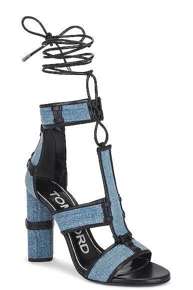 Tom Ford o1loc1c0924 W3331 Denim Sandals in Black Blue Size US 6 / IT 36 - 2 Thumbnail