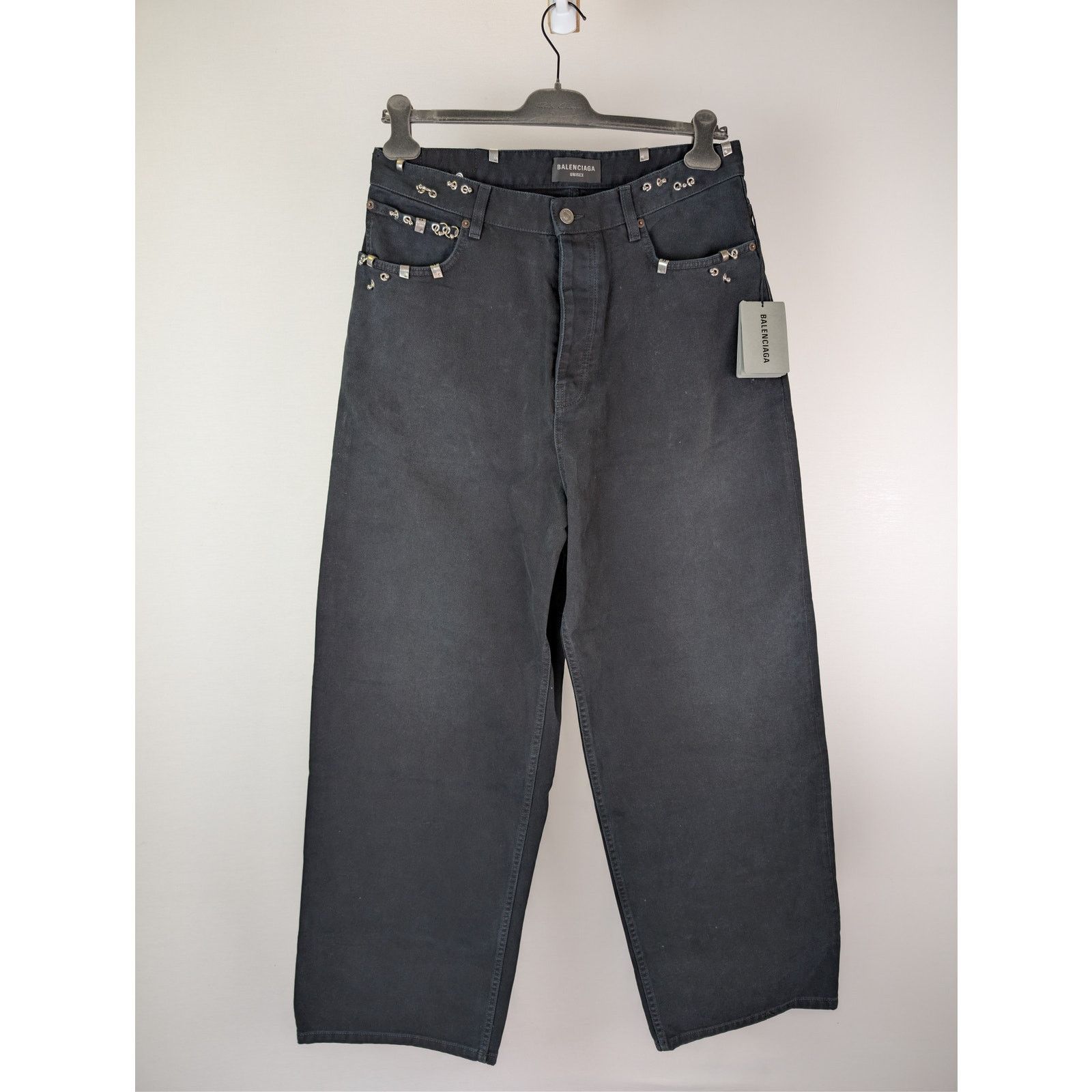 Balenciaga o1rshd1 Q:2 / Left Hand Denim Pierced Baggy Pants in Black Size US 32 / EU 48 - 9 Thumbnail