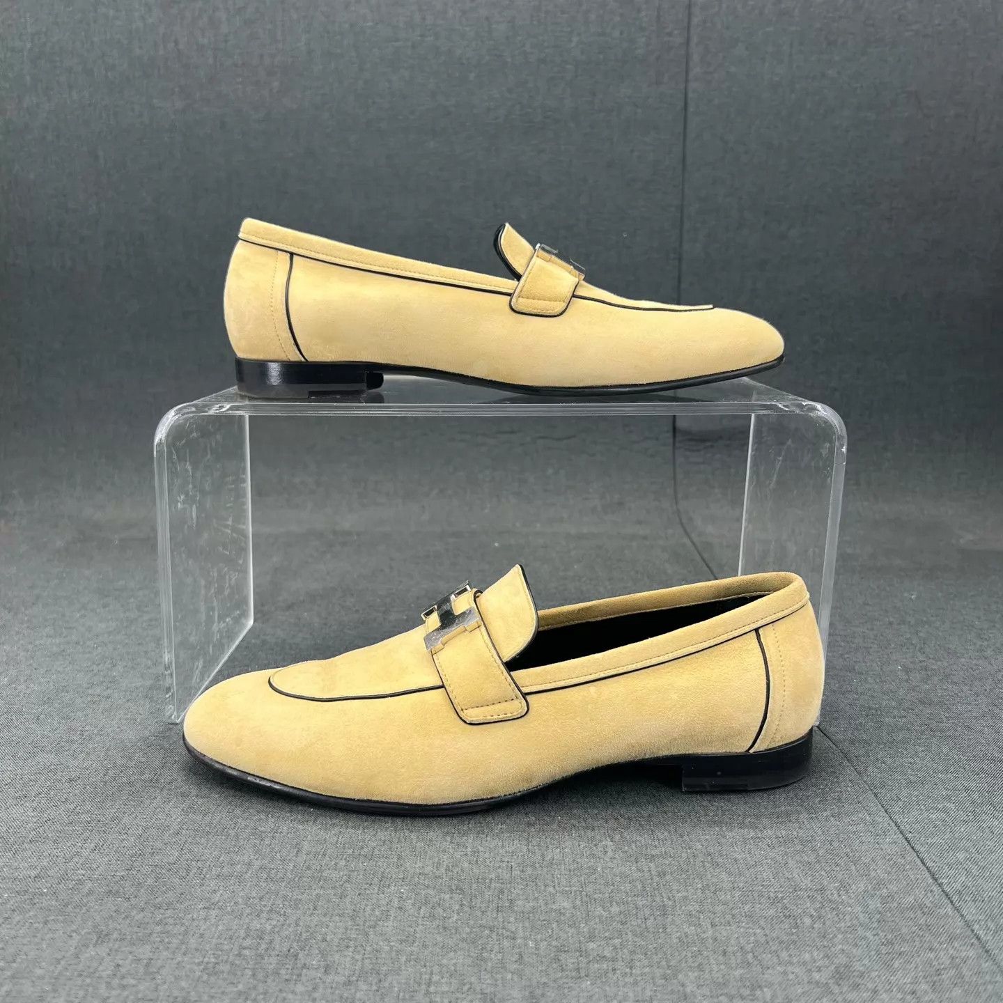 Hermes Hermès H Buckle Khaki Suede Loafer 38 Original Box Size US 7.5 / IT 37.5 - 3 Thumbnail