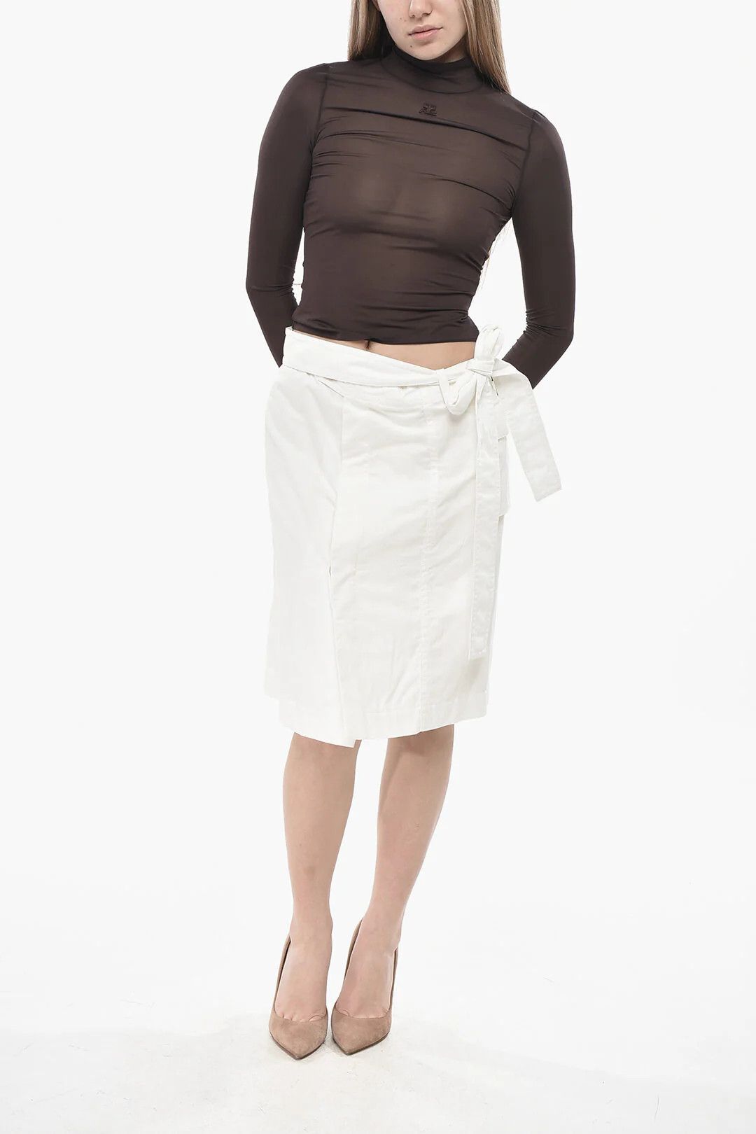 Salvatore Ferragamo og1mm0426 Cotton-Blend Midi Skirt in White Size 28" / US 6 / IT 42 - 4 Thumbnail