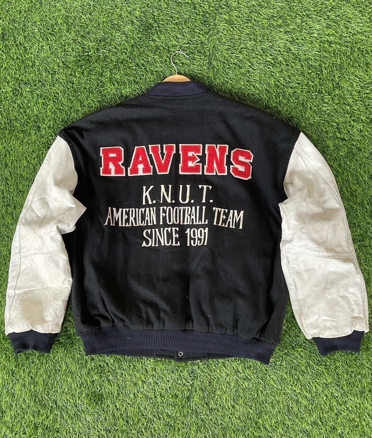 NFL Rare🔥Vtg 90s RAVENS KNUT Varsity Leather Jacket Size US XL / EU 56 / 4 - 4 Thumbnail
