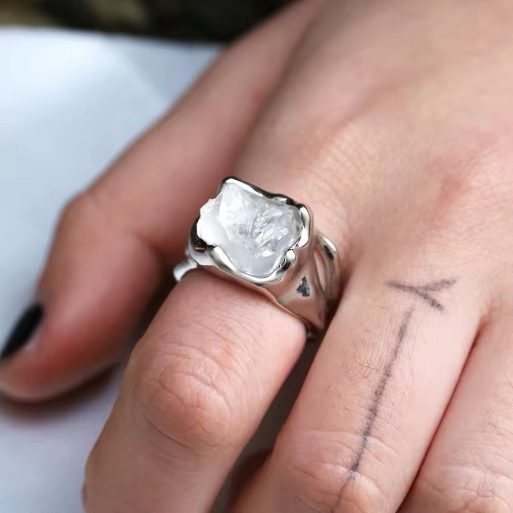 Jewelry Irregular White Crystal Charm Ring (size 6-12) Size ONE SIZE - 1 Thumbnail