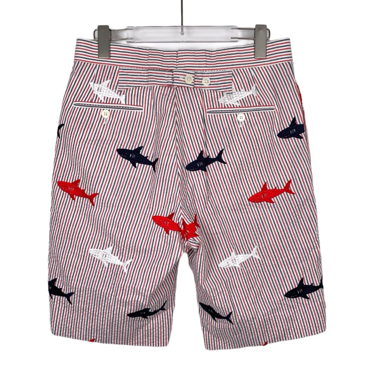 Thom Browne Thom Browne Shark Embroidery Seersucker Striped Shorts Size US 36 / EU 52 - 2 Thumbnail