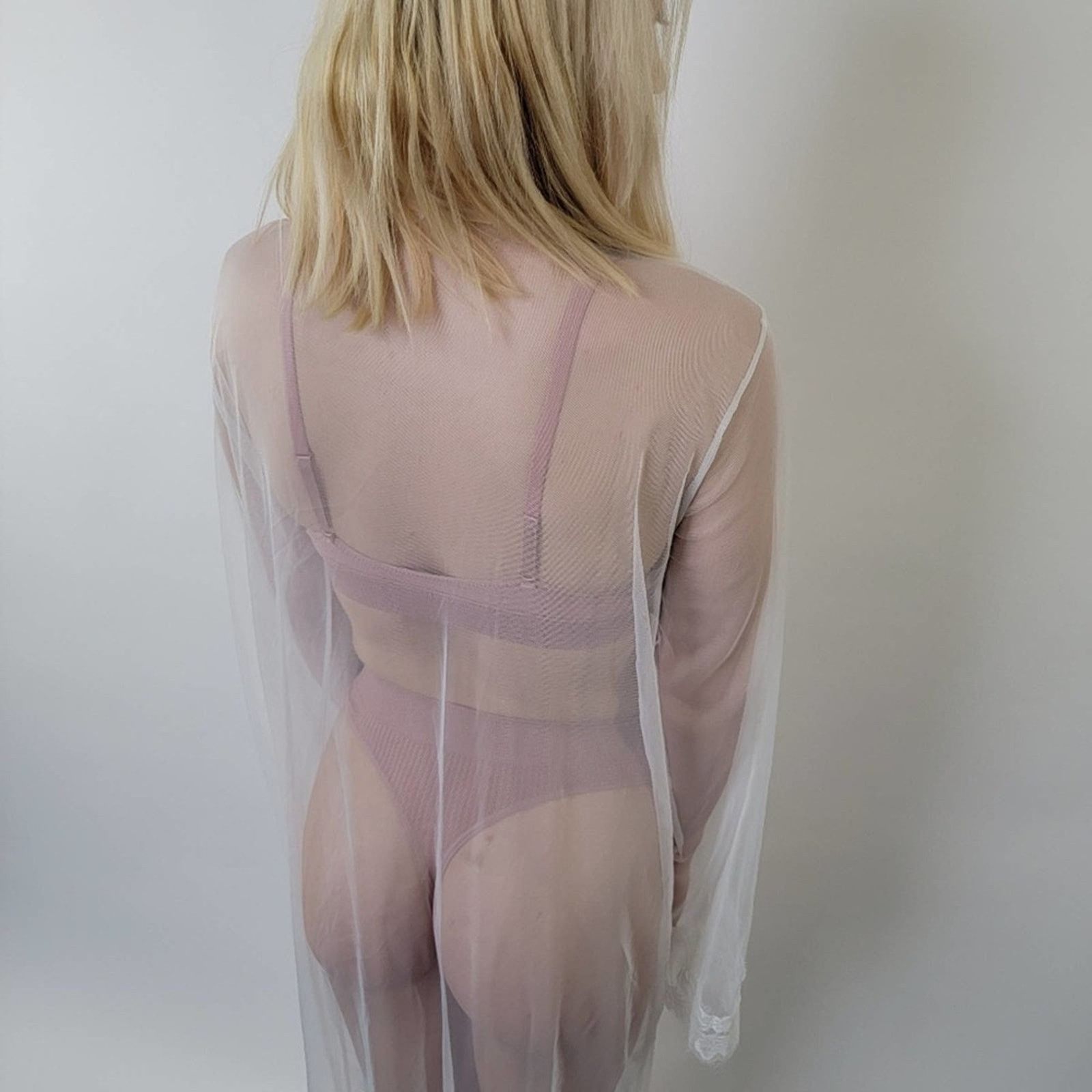 Vintage Vintage 50s Chiffon Sheer Lace Housedress Robe Gown Size ONE SIZE - 7 Thumbnail