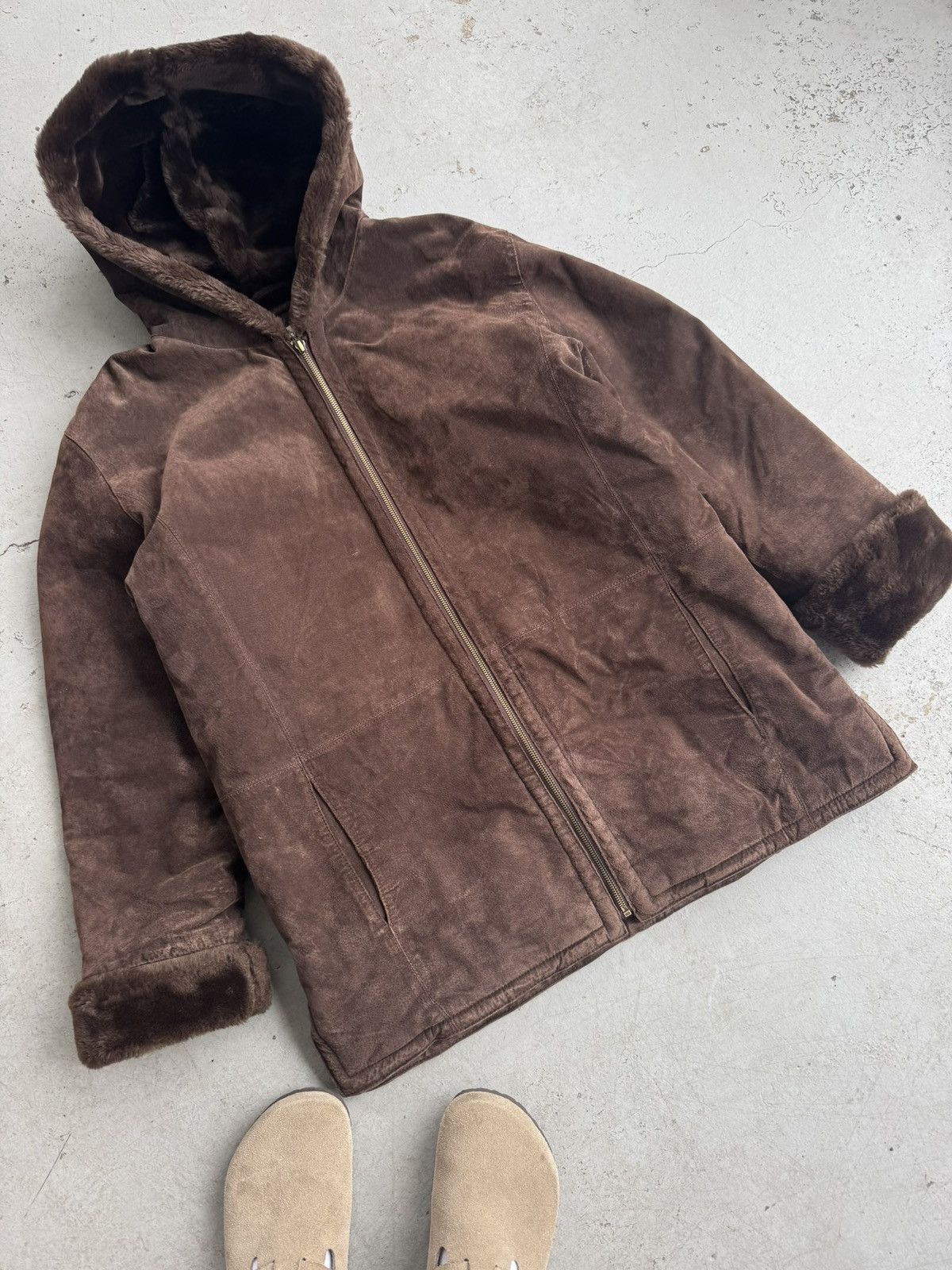 St. Johns Bay Vintage St. John’s Bay Full Zip Mocha Fur Lined Faded Jacket Size US L / EU 52-54 / 3 - 3 Thumbnail