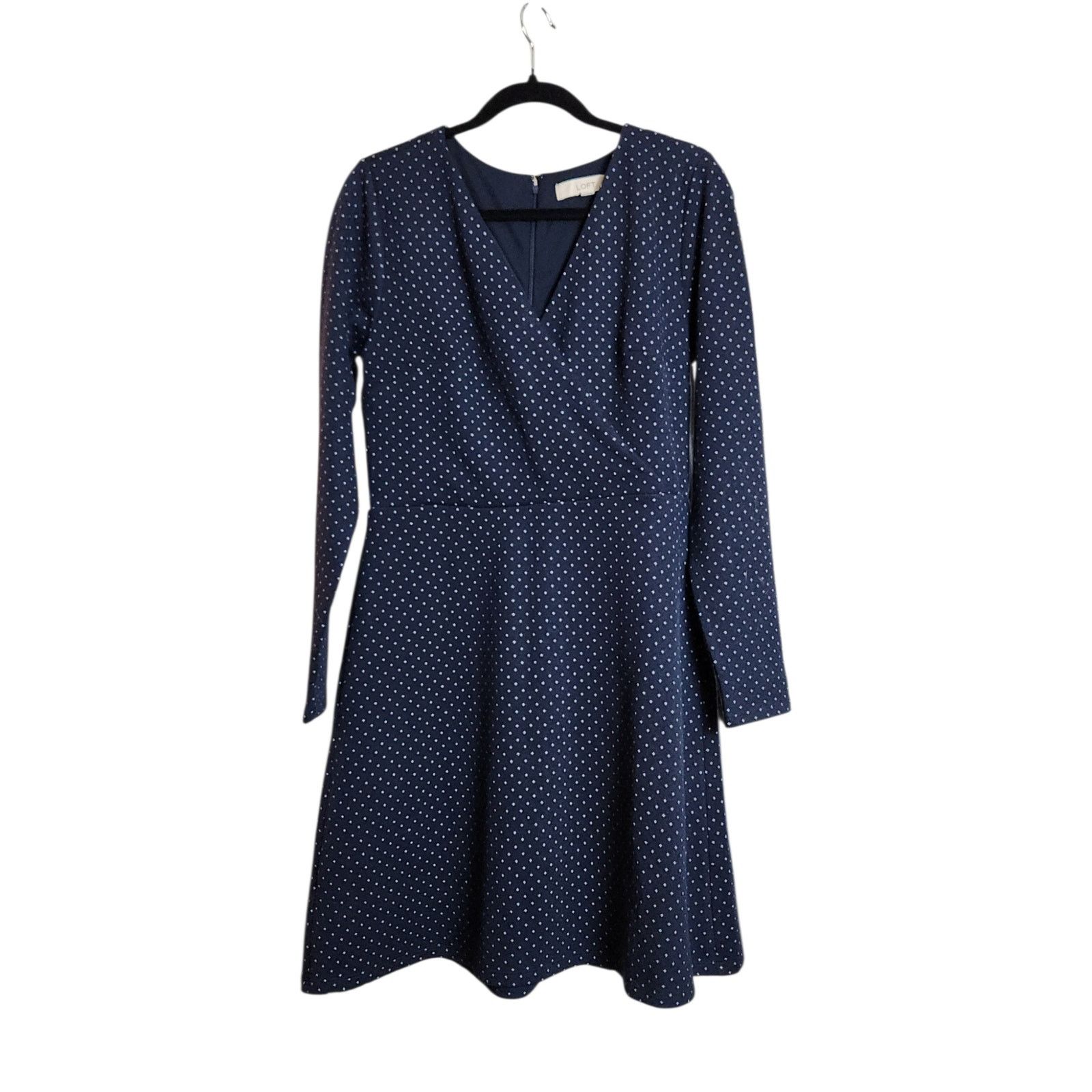 Loft LOFT Blue and White Polka Dot Faux Wrap Midi Dress - Size 8 Size M / US 6-8 / IT 42-44 - 7 Thumbnail