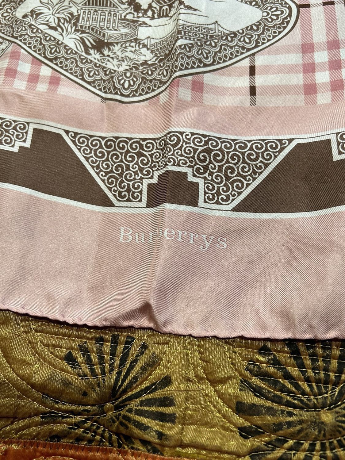 Burberry 80s Vintage Burberrys Very Rare Asian Art Silk Scarf Size ONE SIZE - 7 Thumbnail