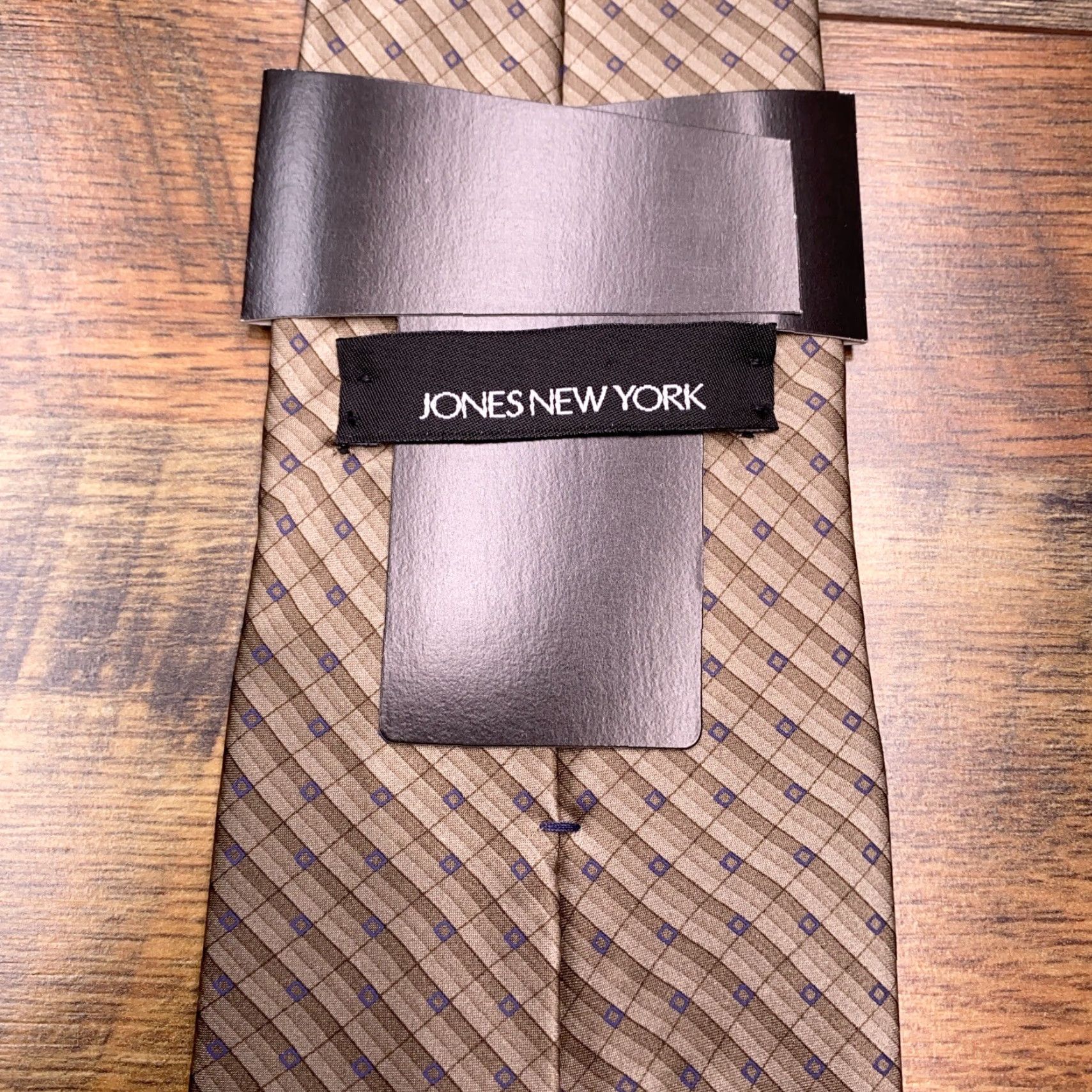 Jones New York Jones New York Silk Tie Gray Brown Geometric Woven 57"-60" Classic Pointed Wedding Men Tie Size ONE SIZE - 2 Thumbnail