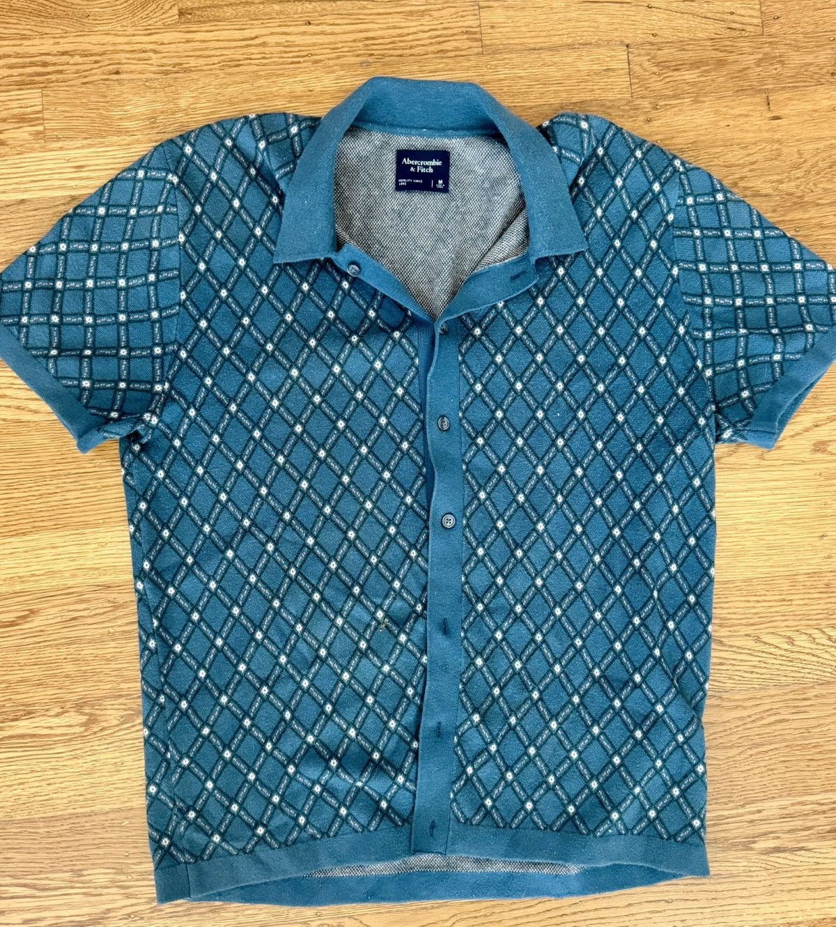 Abercrombie & Fitch Abercrombie & Fitch Knitted Button Polo – Blue Argyle Size US M / EU 48-50 / 2 - 1 Thumbnail