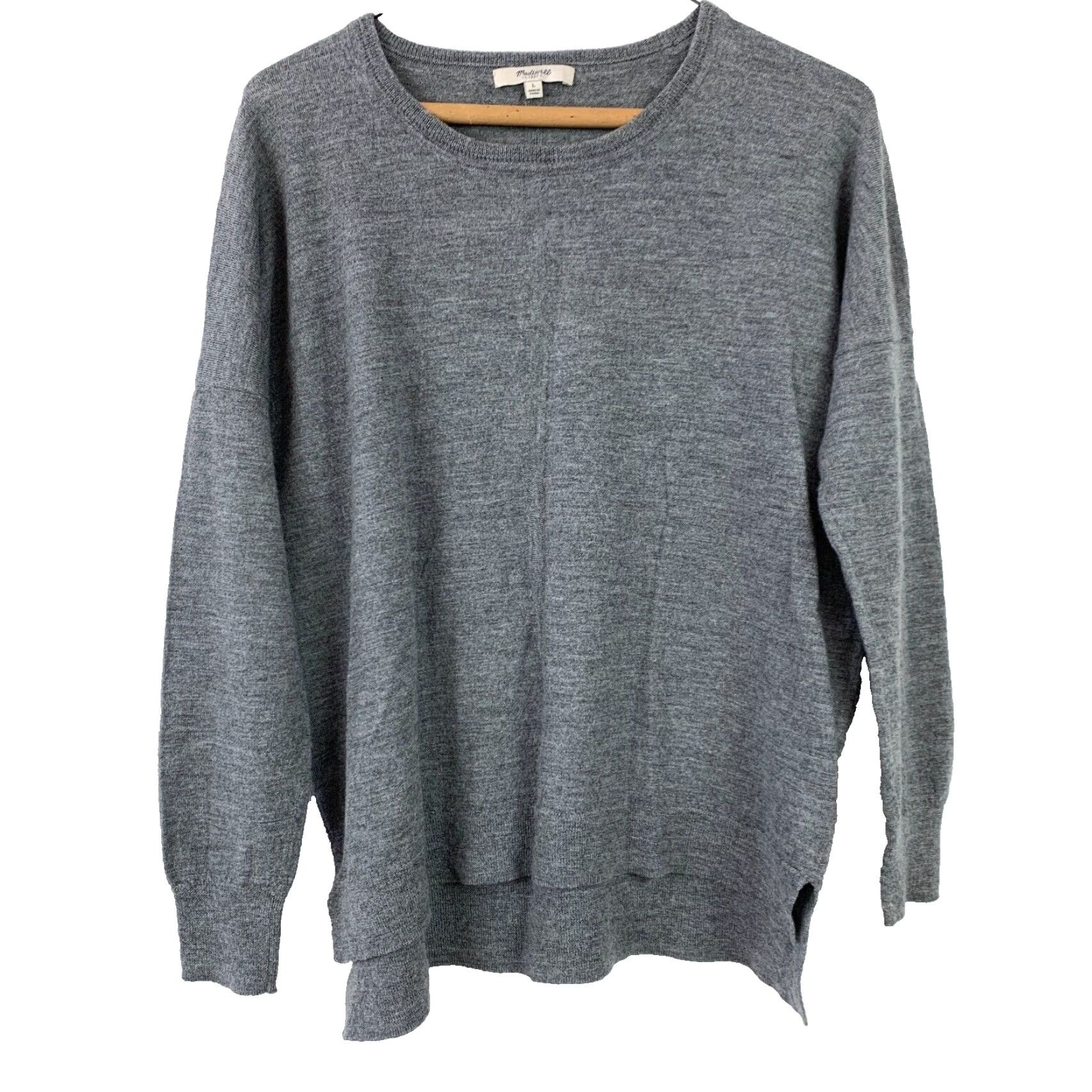 Madewell Madewell Rowhouse Merino Wool Hi Lo Sweater Dark Gray Womens Size Large A9357 Size L / US 10 / IT 46 - 2 Thumbnail