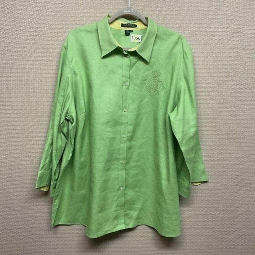 Ralph Lauren Ralph Lauren Linen Crest Flip Sleeve Shirt Women Plus Size2X Size ONE SIZE - 1 Thumbnail