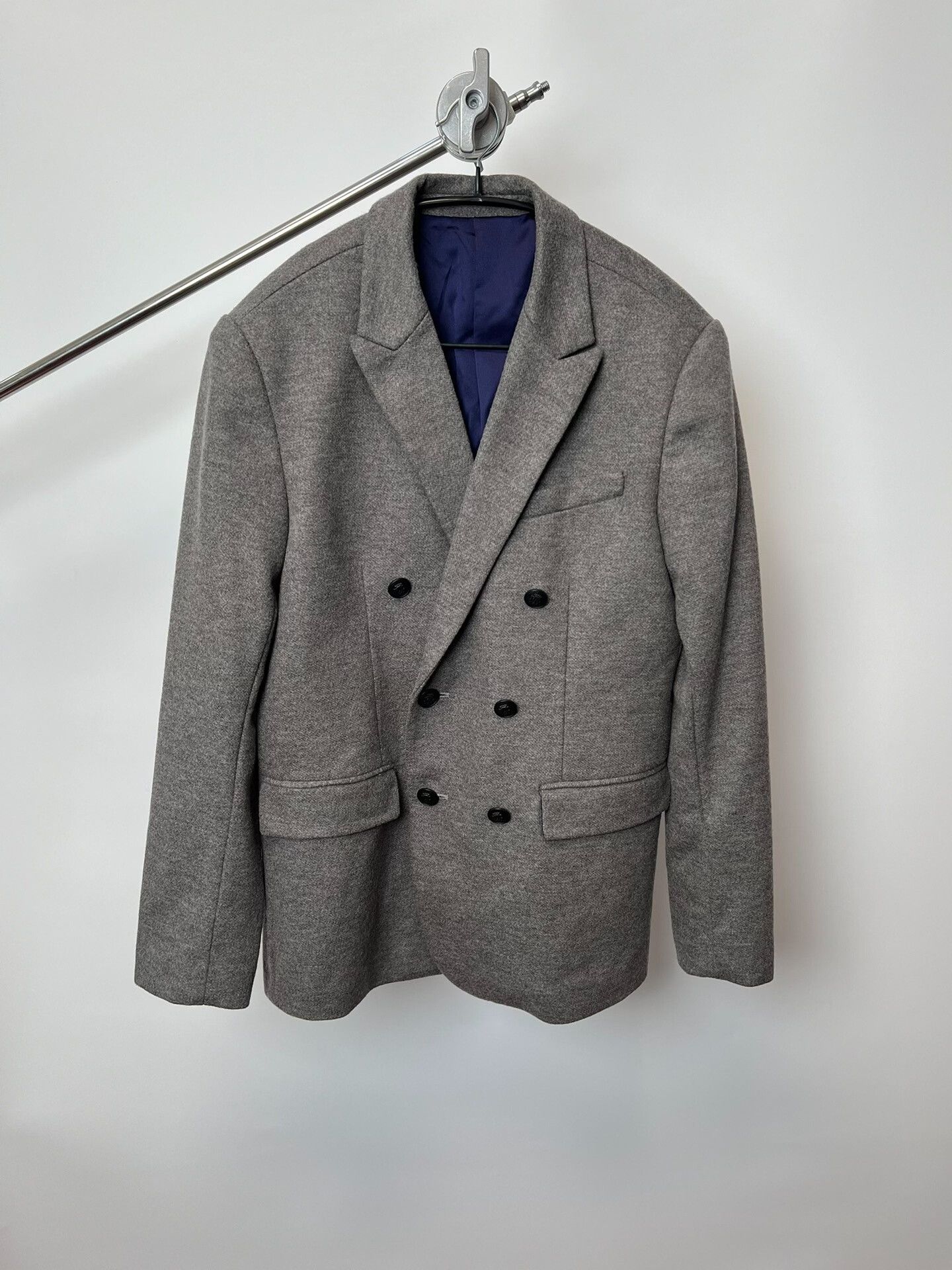 Helmut Lang Helmut Lang Gray Wool Double-Breasted Blazer Size US L / EU 52-54 / 3 - 1 Thumbnail
