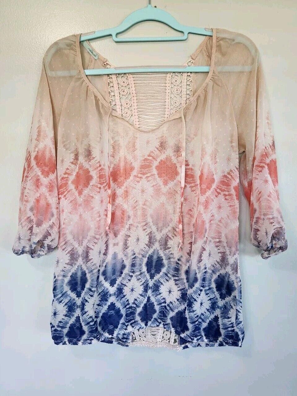 Designer Maurices Top Medium Tie Dye 3/4 Sleeves V Neck Boho Hippie Size M / US 6-8 / IT 42-44 - 1 Thumbnail