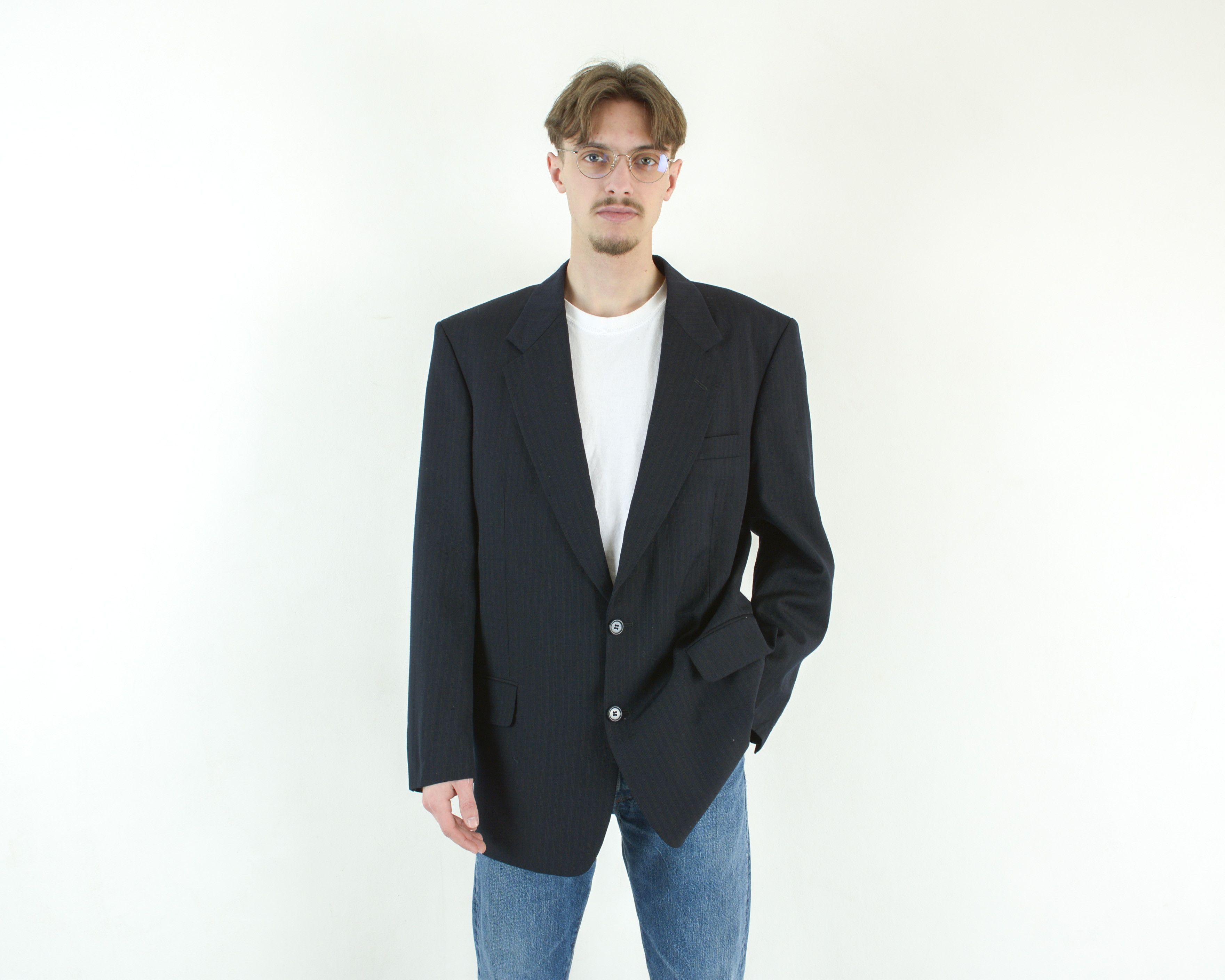 W19 Nino Cerruti L Blazer Jacket Suit Coat Pinstriped Wool