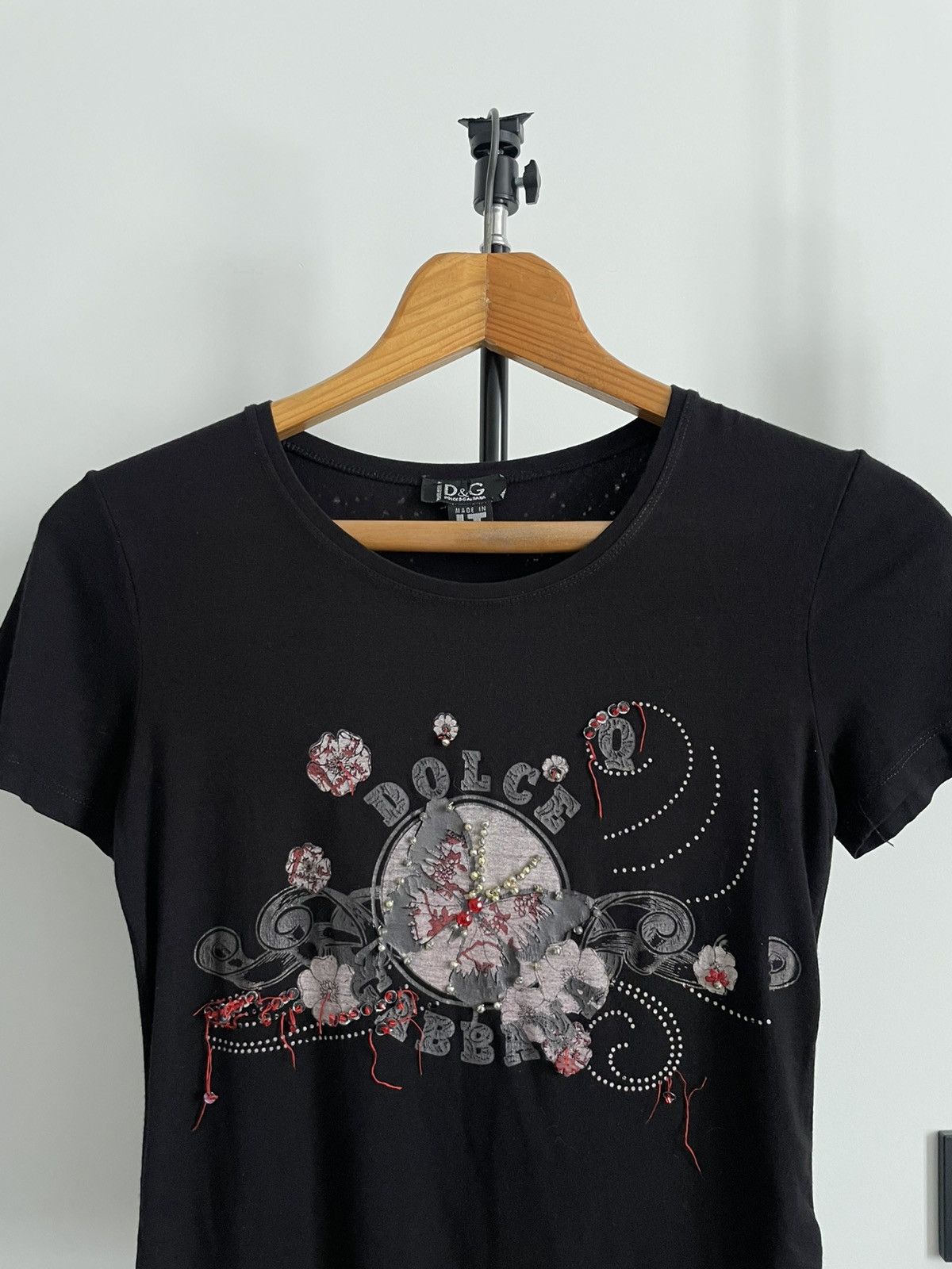 Dolce & Gabbana Vintage Dolce & Gabbana Y2K Flower T-Shirt Black RARE Size M / US 6-8 / IT 42-44 - 2 Thumbnail