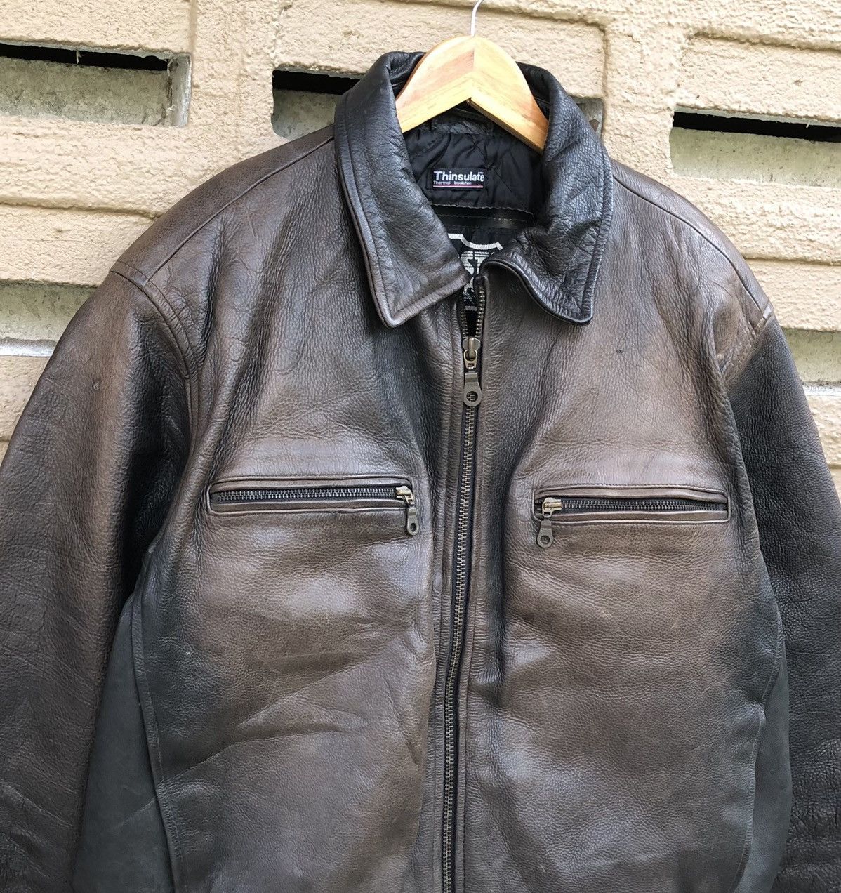 First MFG Co. VTG First Genuine Leather Sun Faded Thinsulate Bomber Jacket Size US L / EU 52-54 / 3 - 2 Thumbnail
