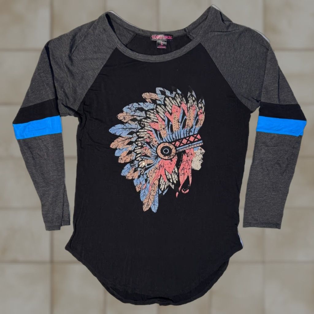 Vintage Rock & Roll Cowgirl T-Shirt Long Sleeve Rhinestone Black Graphic Tee Skull Rock & Roll Cowgirl Womens L Size L / US 10 / IT 46 - 1 Thumbnail