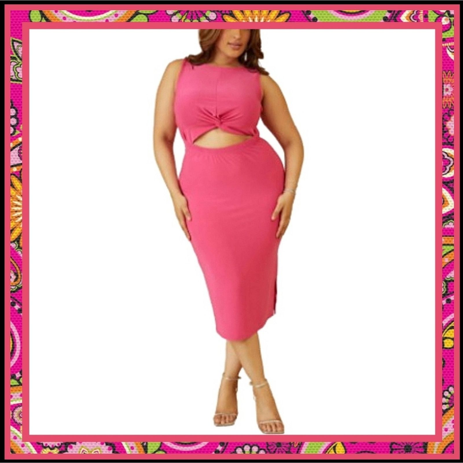 Other FUCSHIA PINK ☆ TWIST FRONT ☆ SLEEVELESS MIDI DRESS 4x ☆ NWT Size 4XL / US 24-26 - 1 Thumbnail