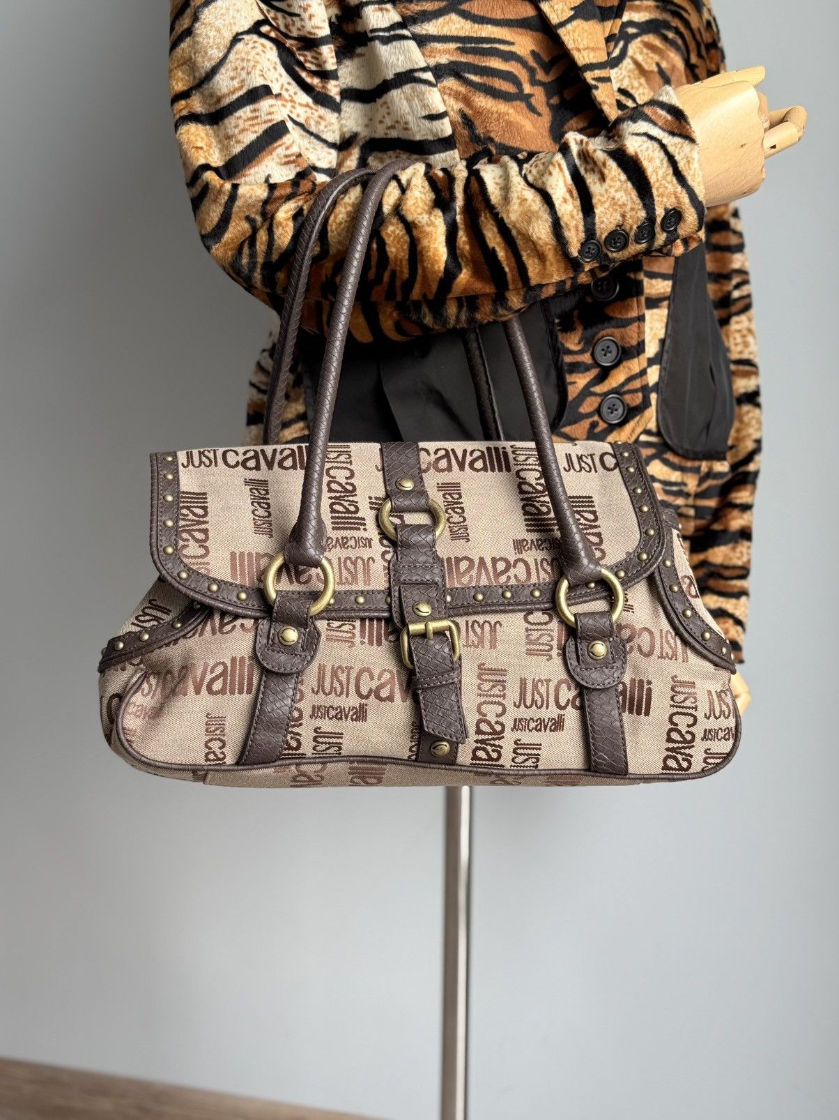 Just Cavalli Just Cavalli Monogram Canvas Leather Bag Shoulder Bag Size ONE SIZE - 2 Thumbnail