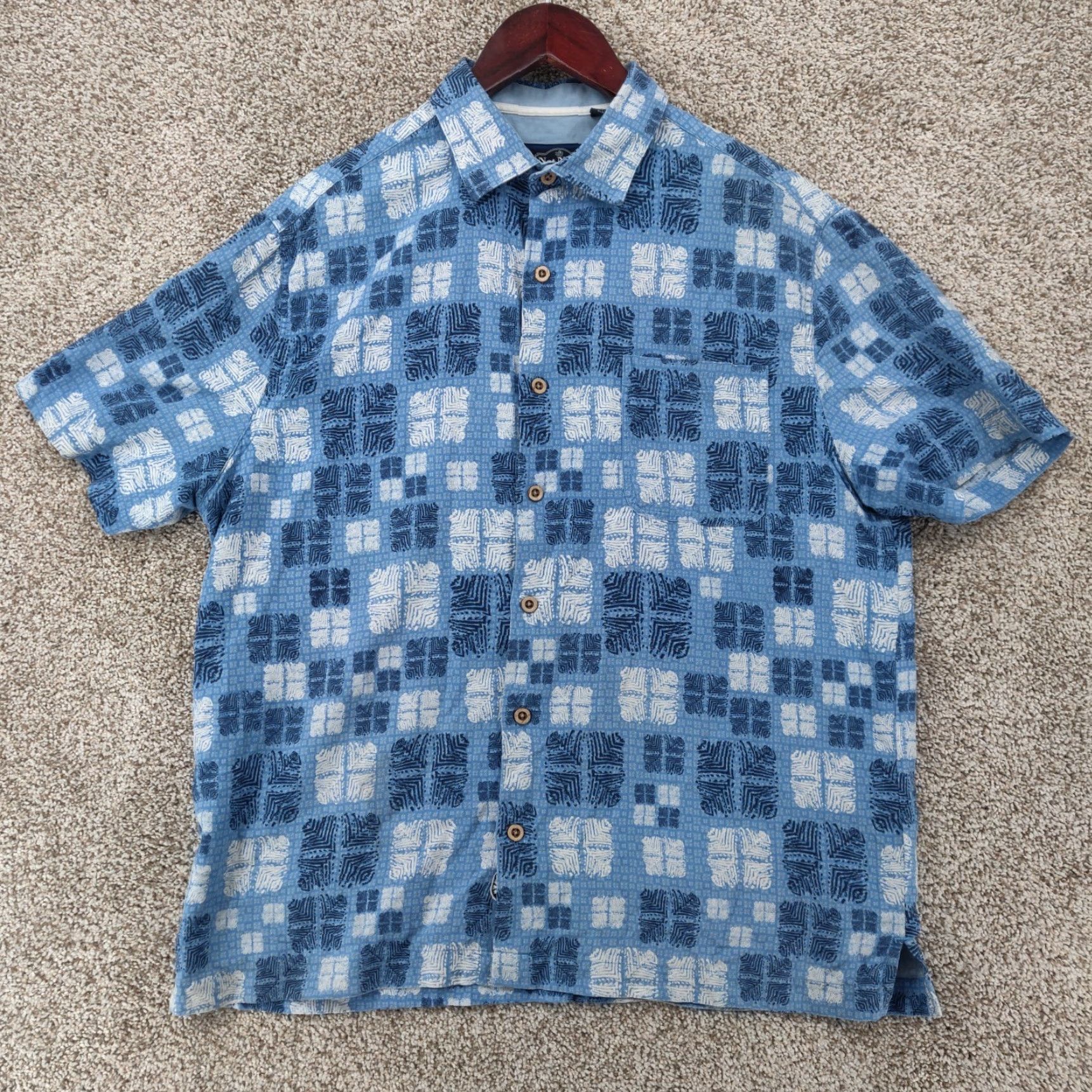 Nat Nast Nat Nast Shirt Mens Medium Blue Geometric Silk Blend Short Sleeve Button Casual Size US M / EU 48-50 / 2 - 2 Thumbnail