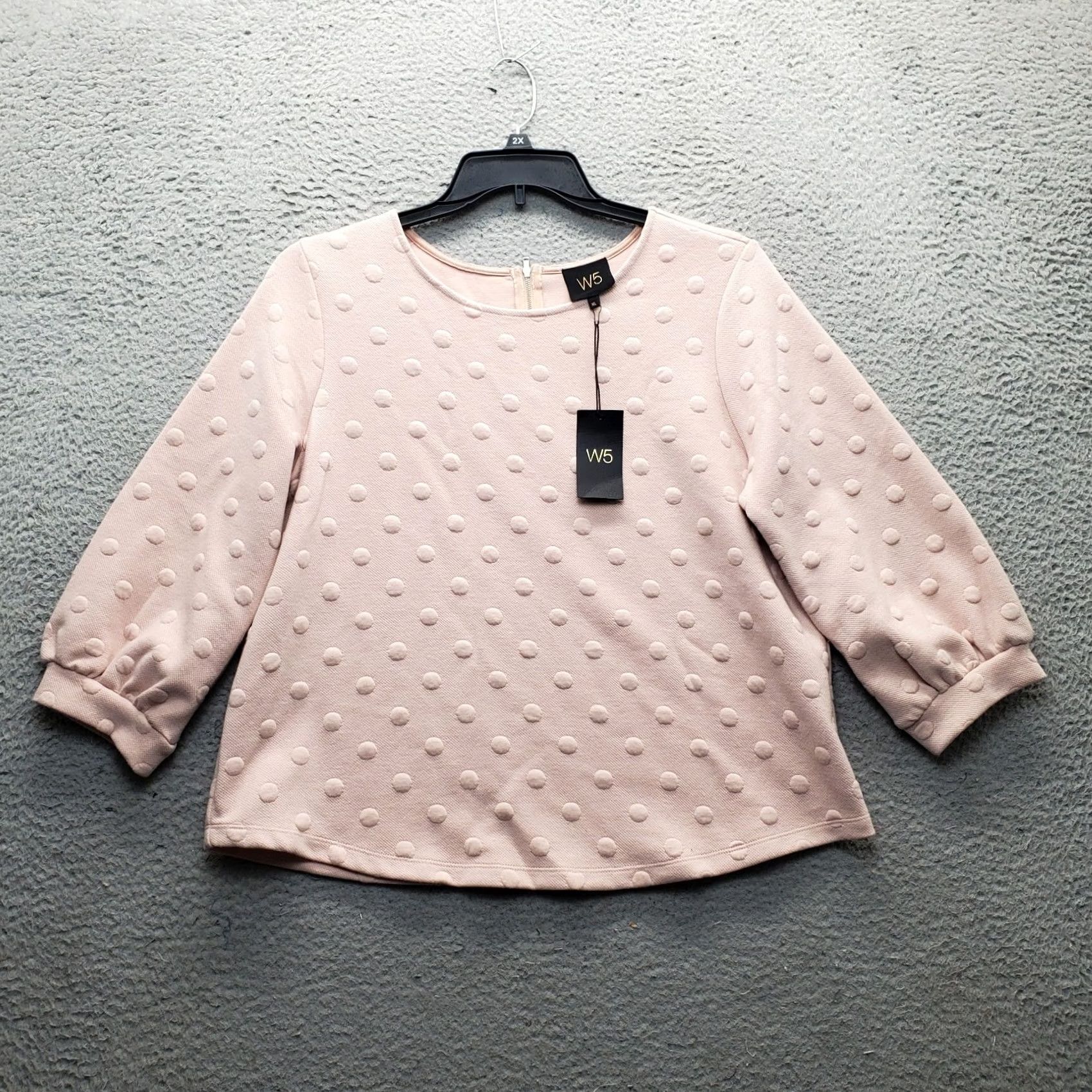 Pinko W5 Sweater Womens XL Pink Knit Raglan Sleeve Polka Dot Quarter Zip Back Size XL / US 12-14 / IT 48-50 - 3 Thumbnail