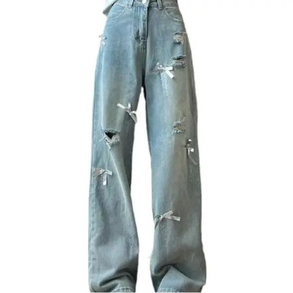 Japanese Brand × Jean Retro straight leg wide leg ripped jeans Size US 30 / EU 46 - 5 Thumbnail