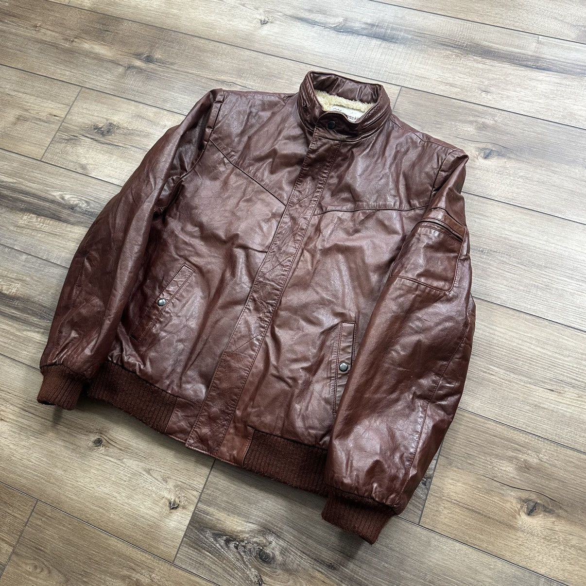 Other Vintage 90s Chess King Leather Sherpa Lined Bomber Jacket Size US L / EU 52-54 / 3 - 3 Thumbnail