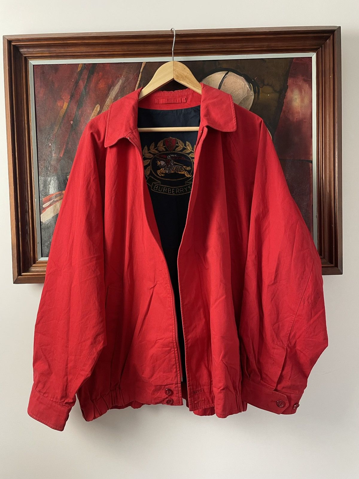 image of Vintage Burberry Red Casual Jacket 90's Streetwear Designer in Navy, Men's (Size Large)