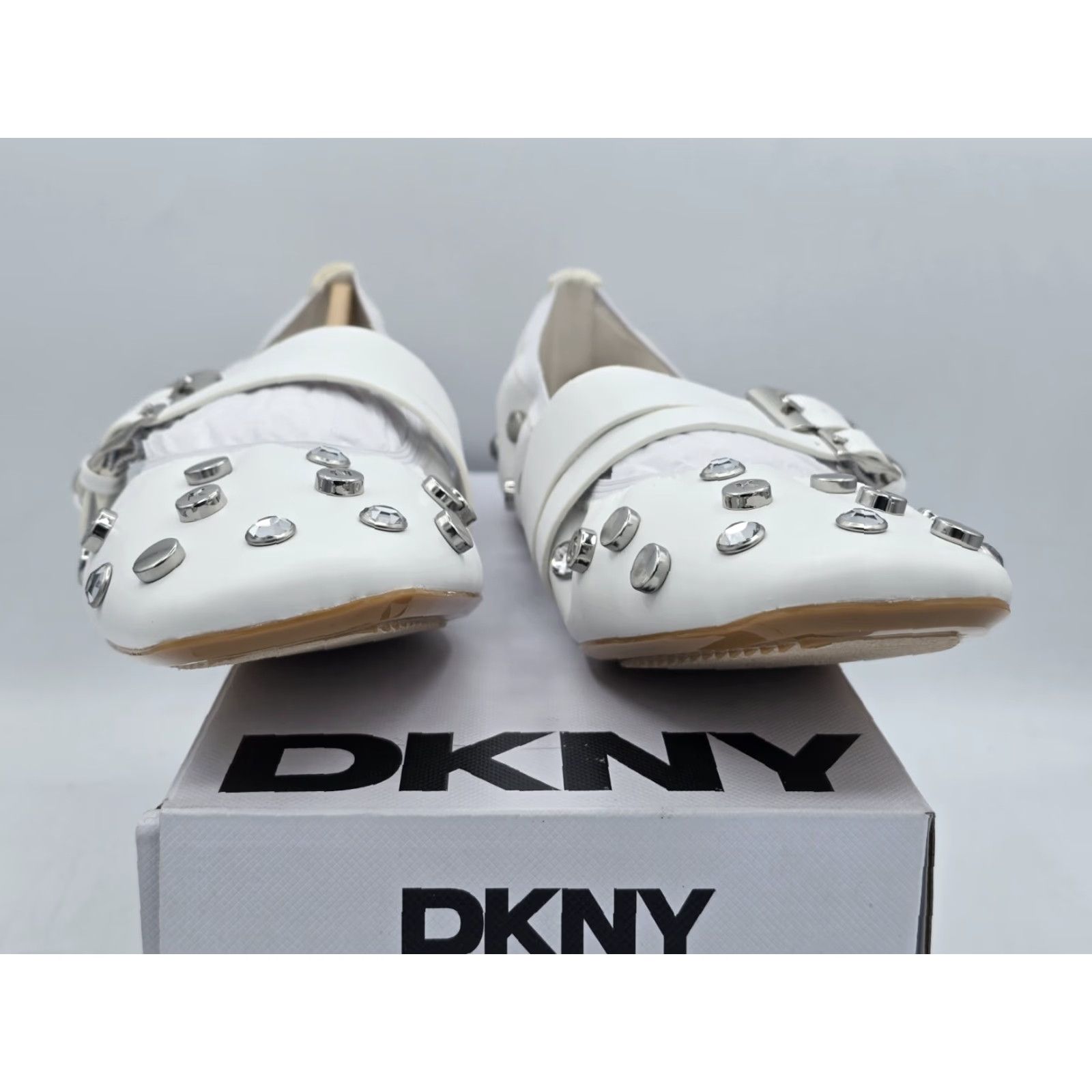 DKNY DKNY Women’s Davey Studded Ballet Flat with Belt Detail Mule White Sz 11 M - Flat, White, KDNY, Women, Shoes, Sandal? Size ONE SIZE - 3 Thumbnail
