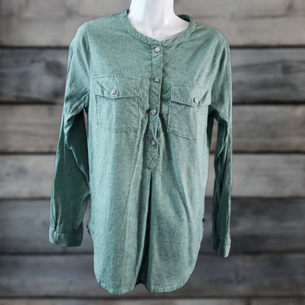 Mountain Hardwear VINTAGE? Mountain Hardwear Women's Top Long Sleeve Green Striped Cotton Blend M Shirt Womens Size M / US 6-8 / IT 42-44 - 1 Thumbnail