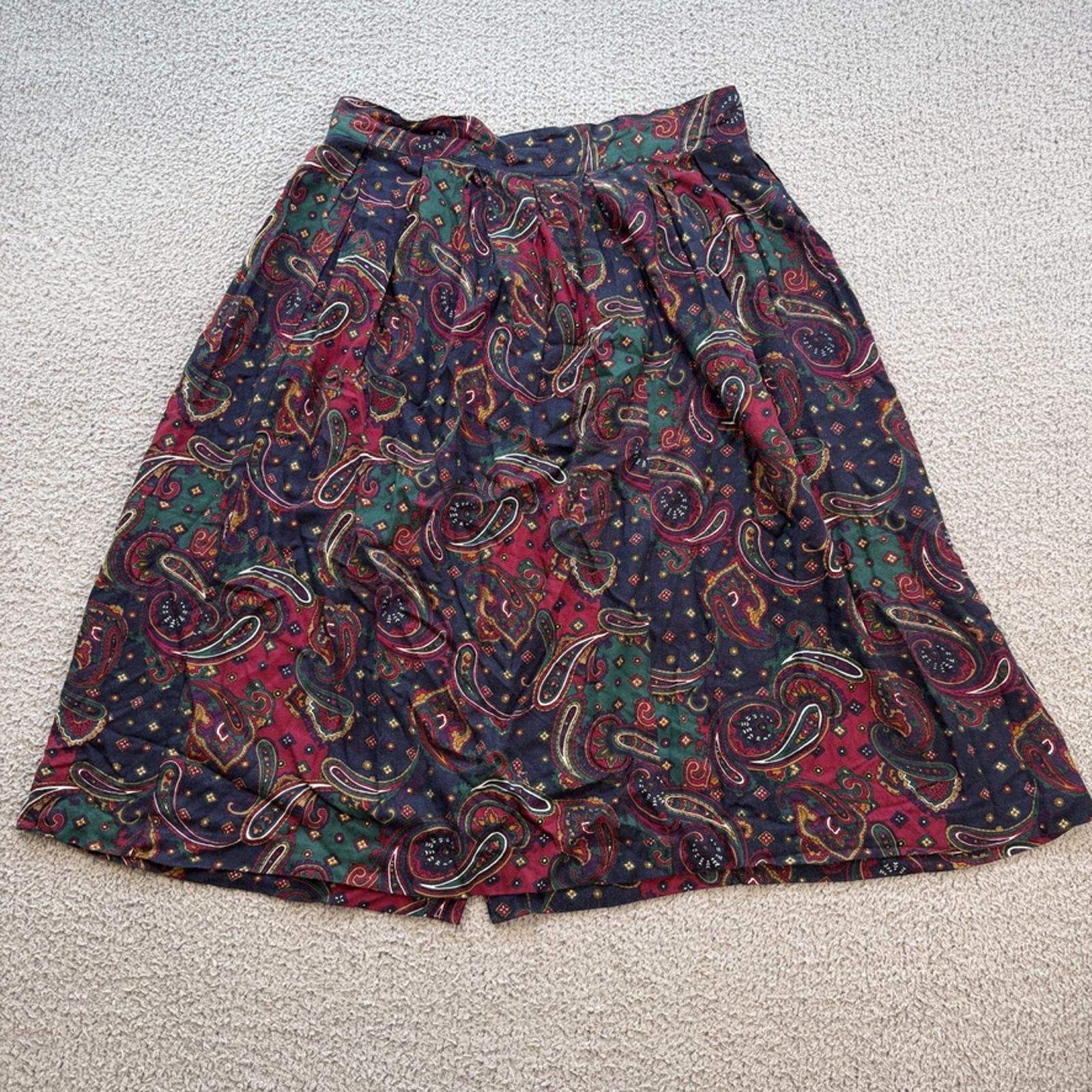 Other Vintage 90s Lee Davidson Paisley Rayon Button Front Skirt 16 Size 38" / US 16 / IT 52 - 3 Thumbnail