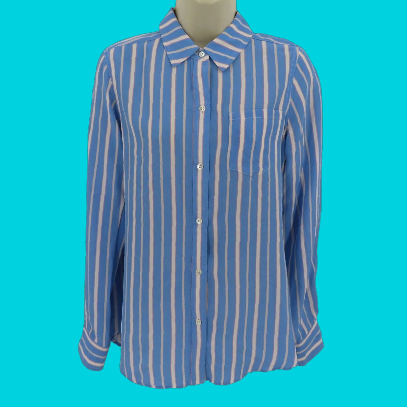 Rails Rails Womens Small Kate New Haven Stripe Blue Pink Collared Button Front Shirt Size S / US 4 / IT 40 - 1 Thumbnail