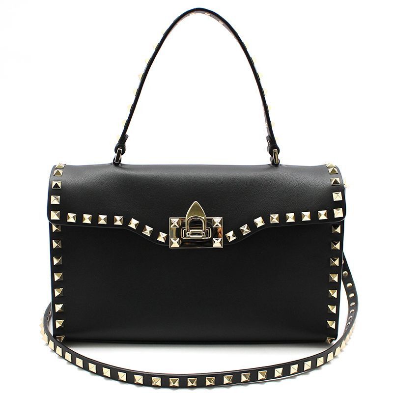 Valentino Black Leather Gold Rockstud Single Handle Small Shoulder Bag Size ONE SIZE - 1 Thumbnail