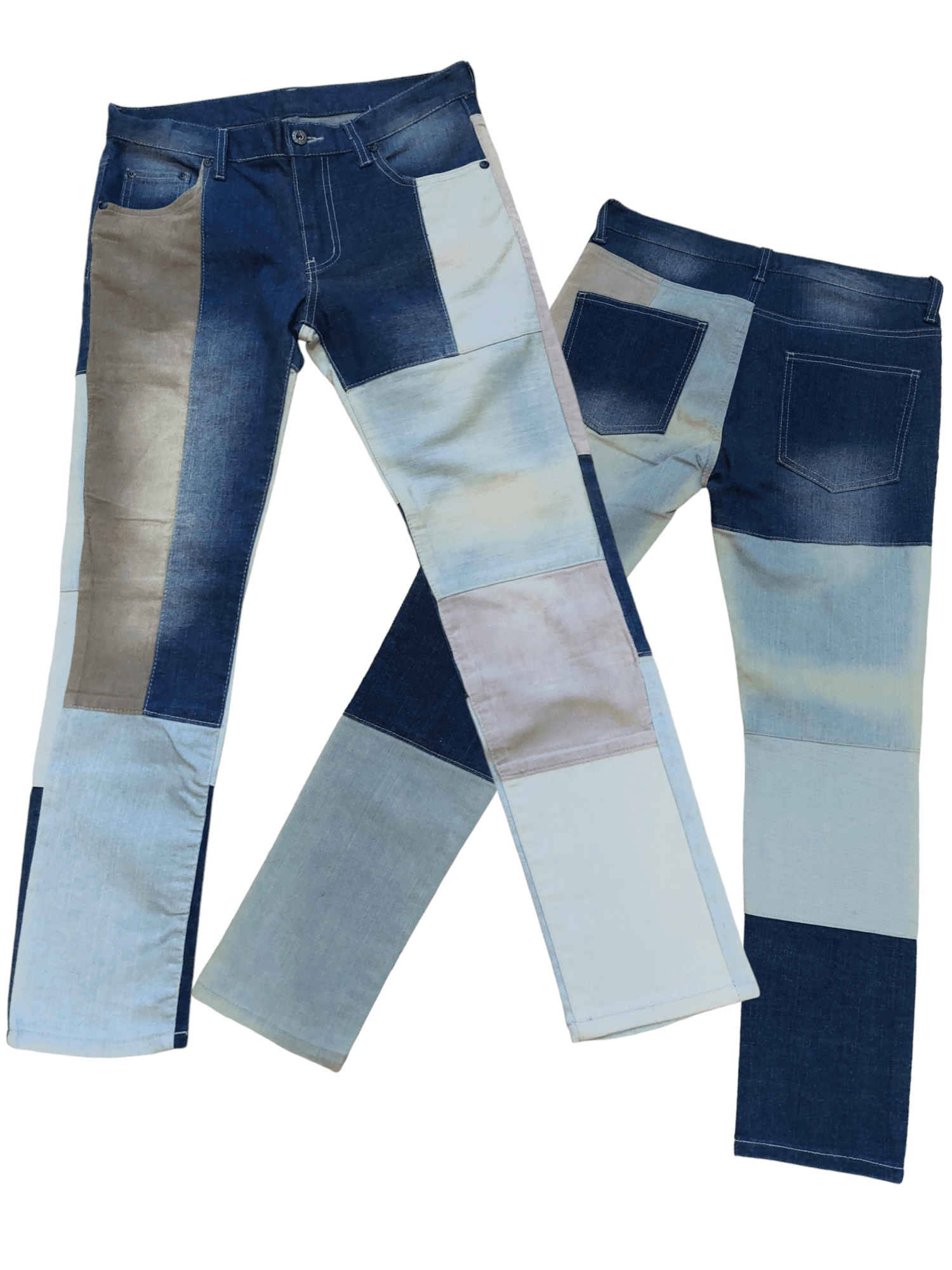image of If Six Was Nine Tana Co. Japanese Patchwork Denim in Blue/White, Men's (Size 32)