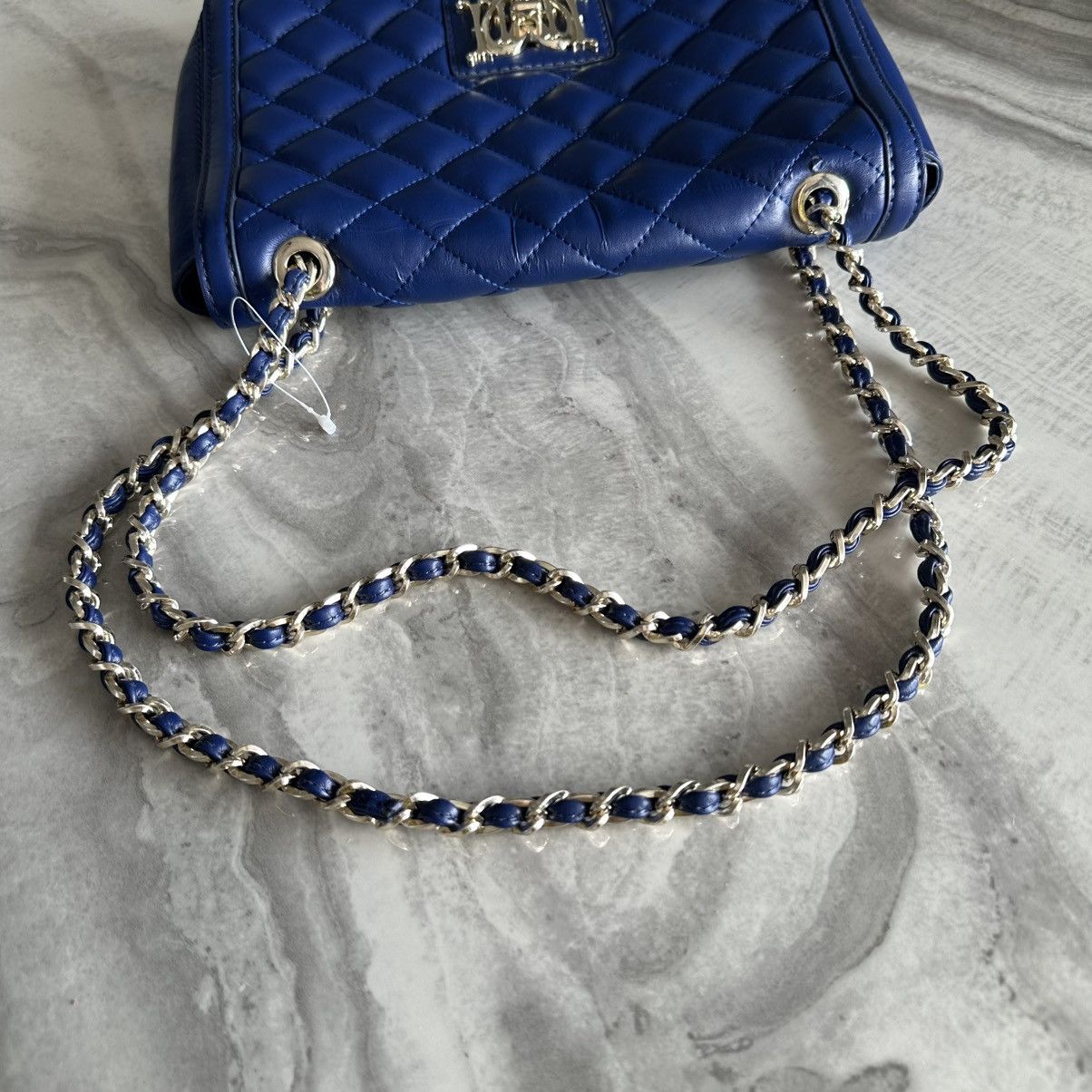Love Moschino Love Moschino Patent Quilted Blue Faux Leather Shoulder Bag Size ONE SIZE - 7 Thumbnail