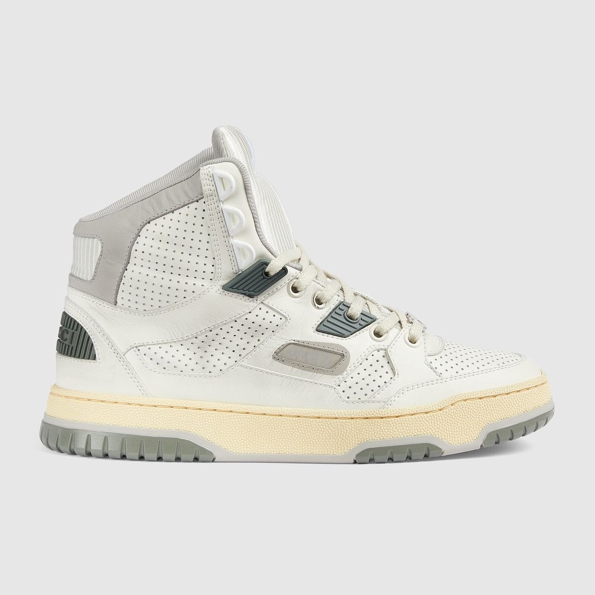 Gucci oc11z1025 High Top Distressed Effect Sneakers in White/Grey Size US 6 / IT 36 - 1 Thumbnail