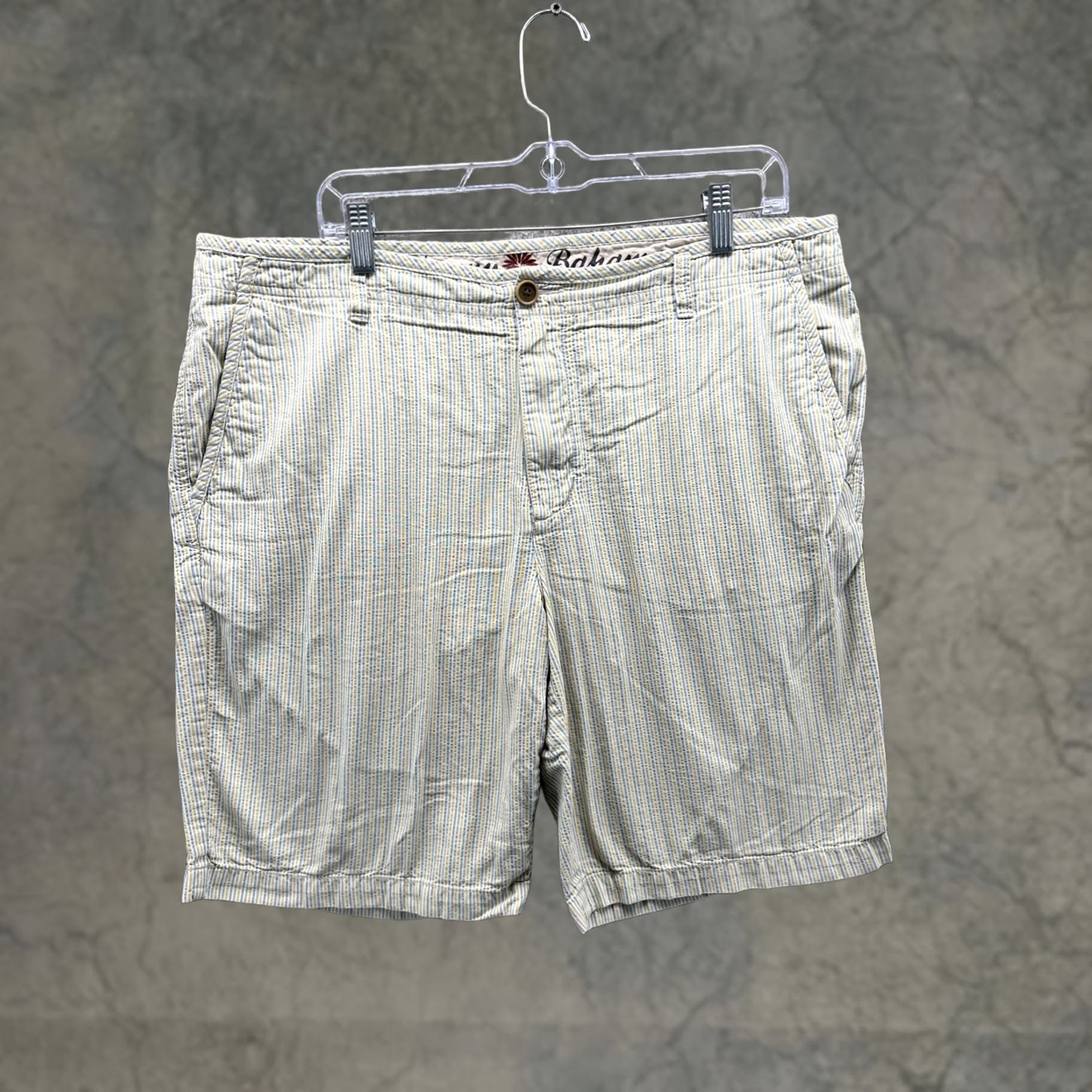 Tommy Bahama Tommy Bahama Shorts Mens 35 Beige Striped Cotton Chino 9 Inseam Casual Summer Size US 35 - 1 Thumbnail