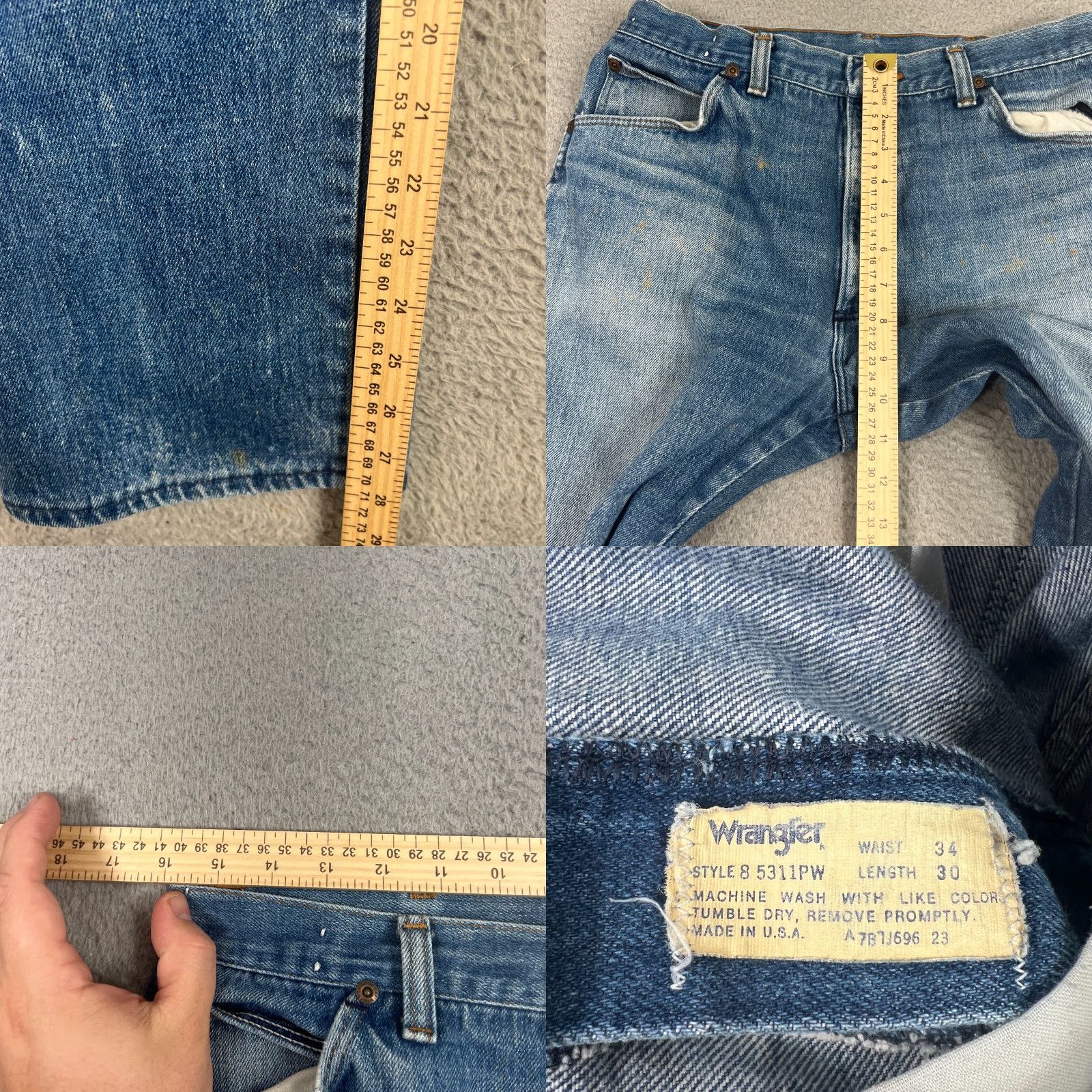 Wrangler VINTAGE Wrangler Jeans Men 31x28 Blue Straight Leg Distressed 80s Cowboy Denim Size US 31 - 8 Thumbnail