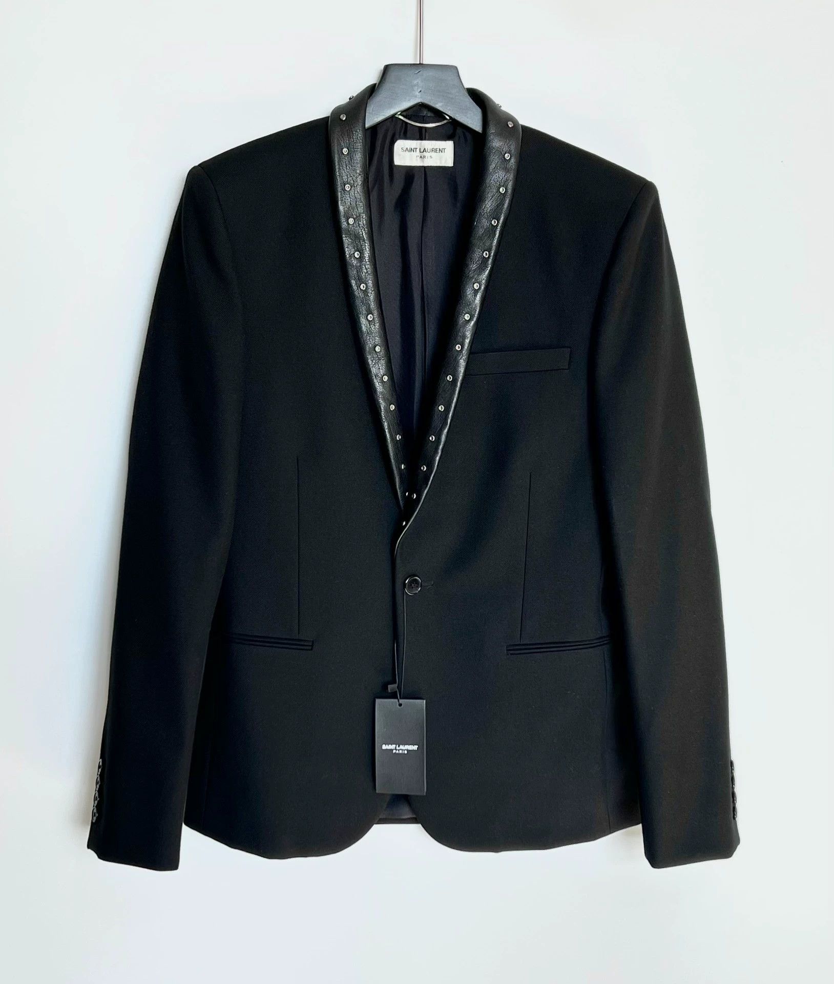 Saint Laurent Paris Saint Laurent FW13 Leather Collar Studded Wool Blazer 46 Size 46S - 1 Thumbnail