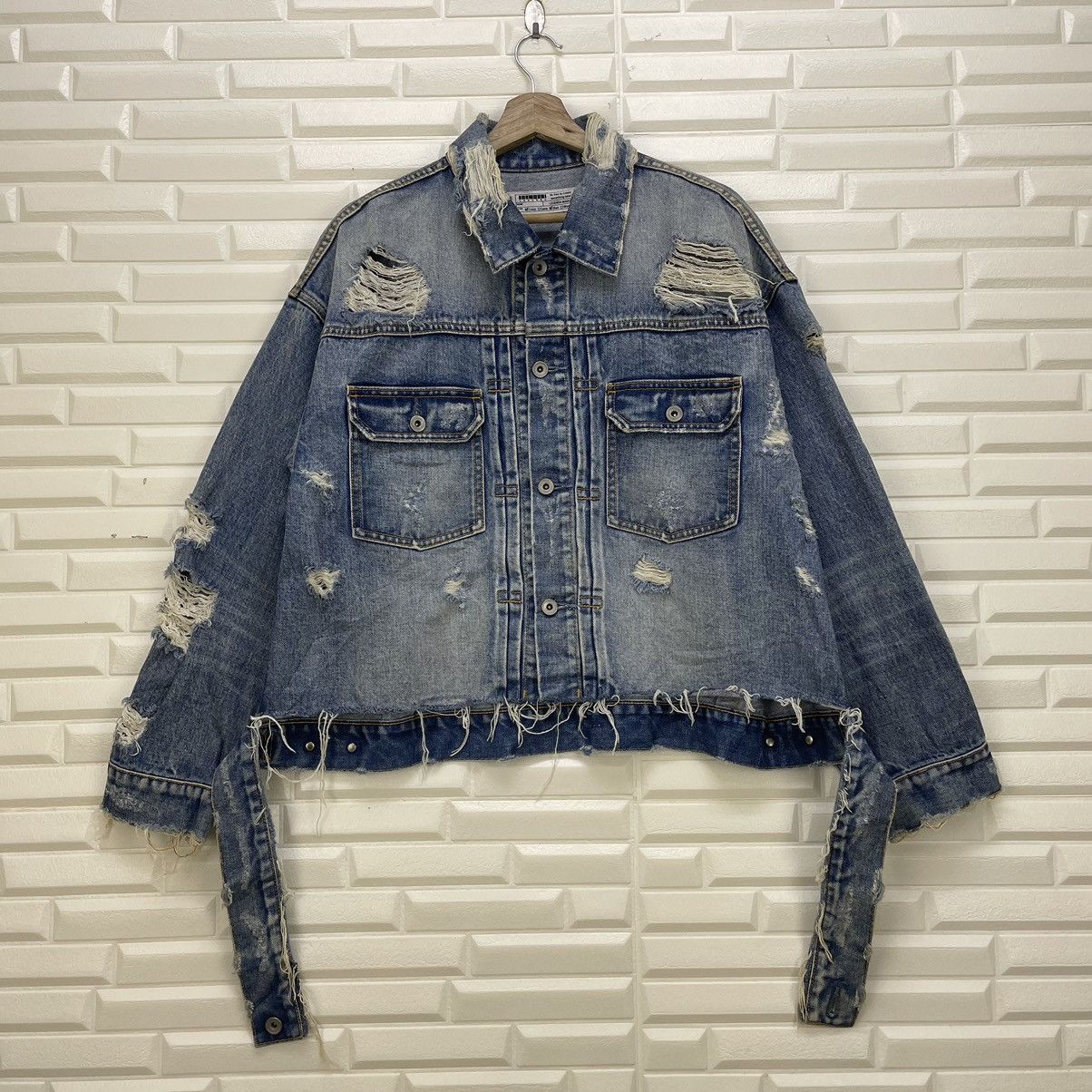 14th Addiction × KMRii Distress Denim Trucker Jacket Size US M / EU 48-50 / 2 - 2 Thumbnail