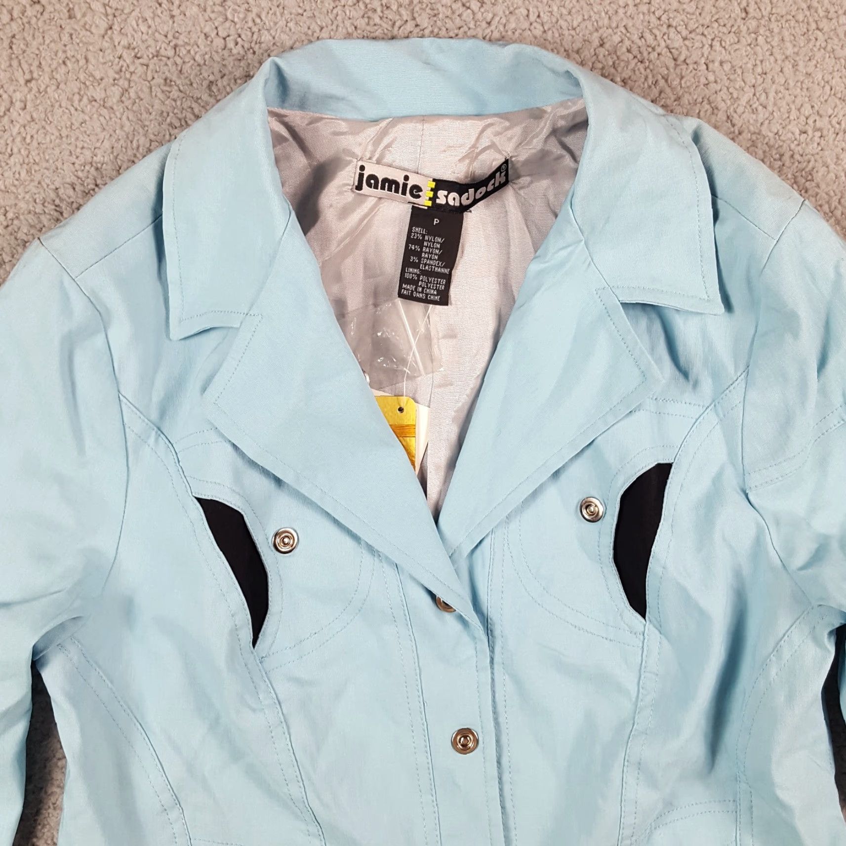 Vintage VINTAGE Jamie Sadock Womens Petite Small Stretch Button Up Windbreaker Jacket Shirt (Windbreaker) Size S / US 4 / IT 40 - 2 Thumbnail
