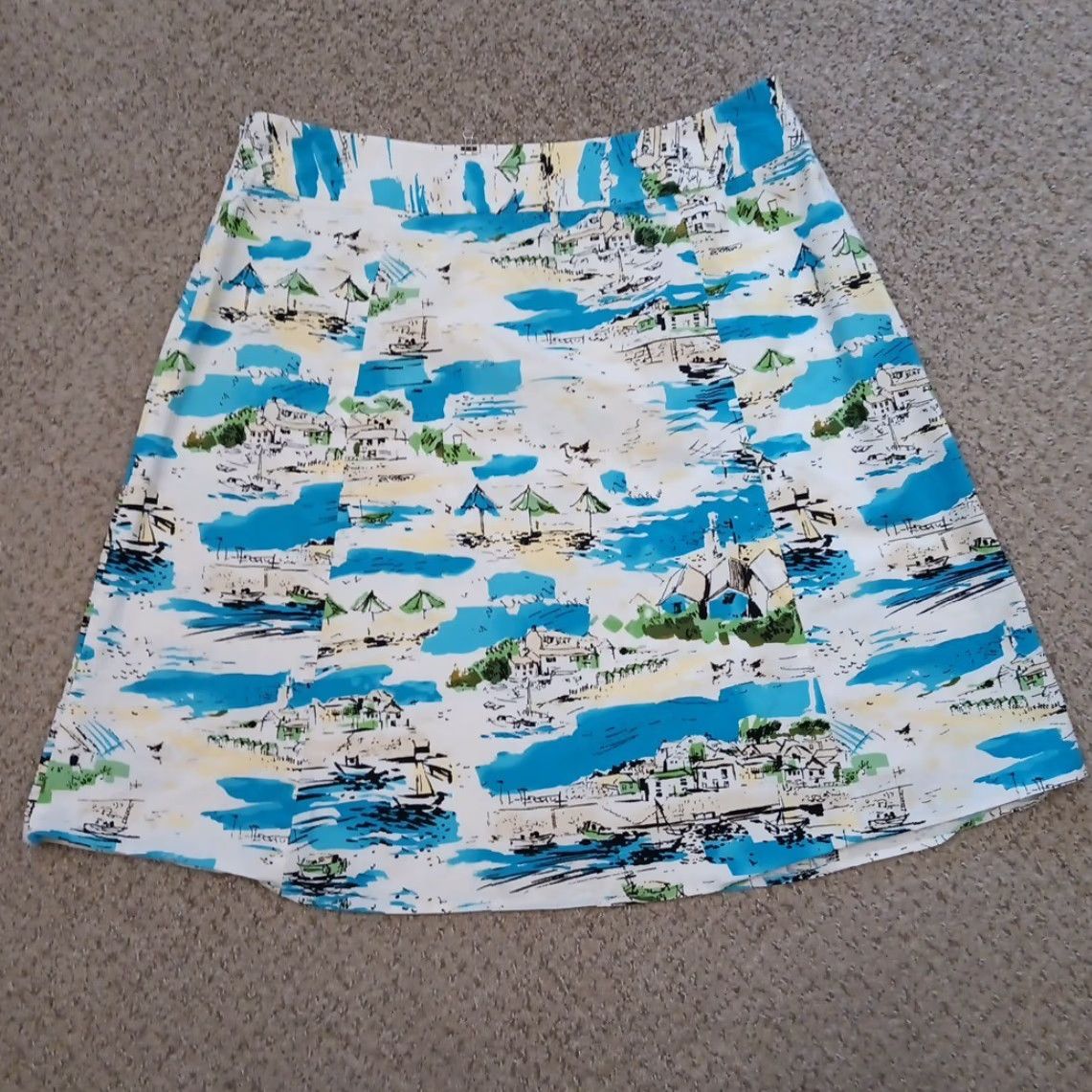 Madison Madison A-Line Skirt Women 16 Blue Knee Length Side Zip Cotton Blend Vintage No? Size 38" / US 16 / IT 52 - 6 Thumbnail