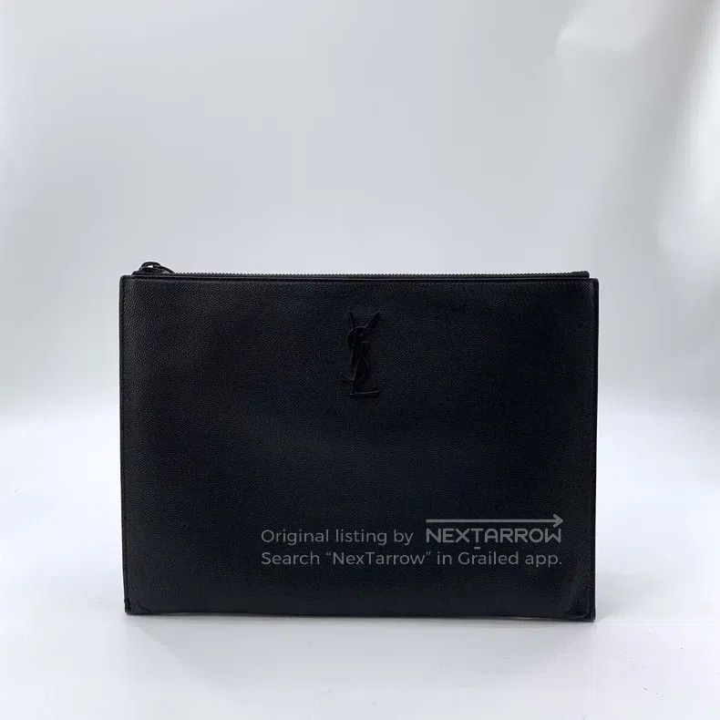 Saint Laurent Paris Saint Laurent Paris Black Leather Logo Zipper Closure Hand Size ONE SIZE - 1 Thumbnail