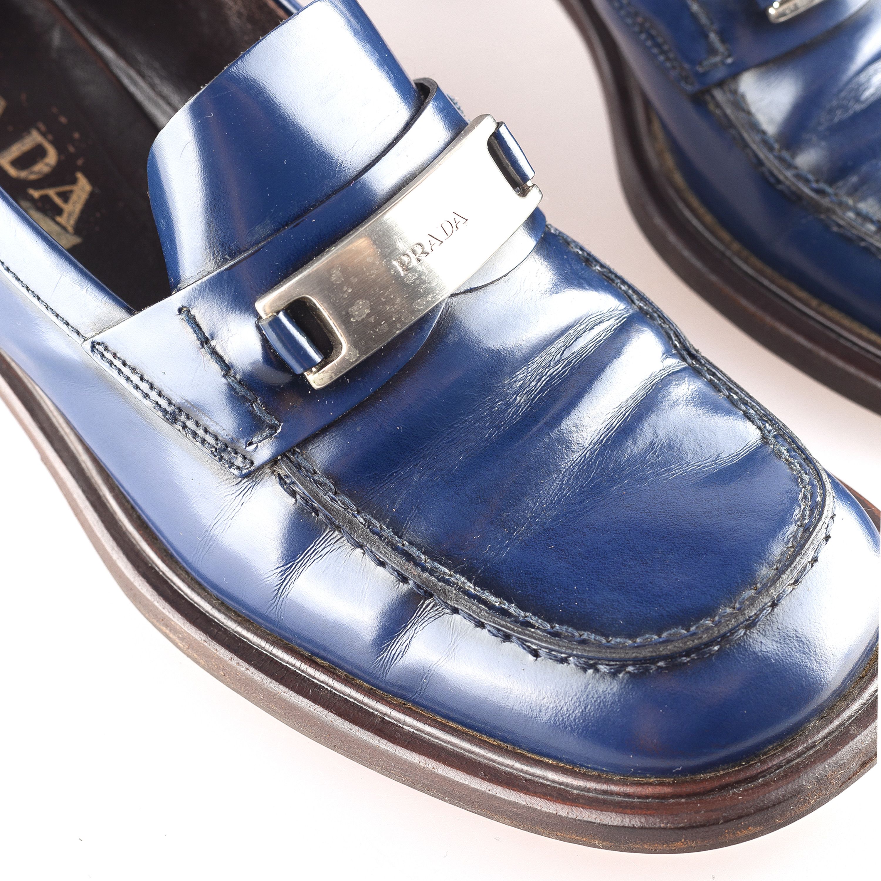 Prada Prada Vintage Blue Leather Loafers (38,5 EU) Size US 7.5 / IT 37.5 - 5 Thumbnail