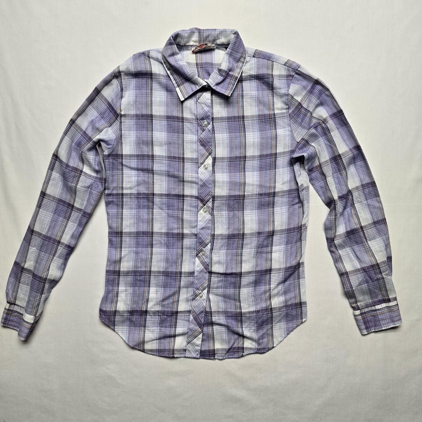 Vintage Vintage Accent Shirt S Purple Plaid Lurex Button Down 80s Size S / US 4 / IT 40 - 1 Thumbnail
