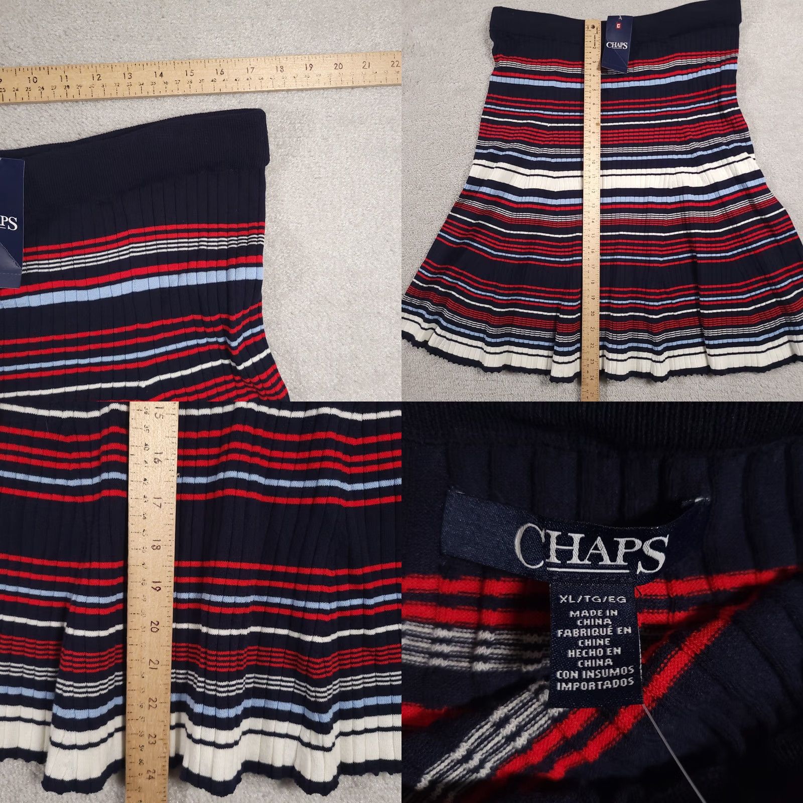 Chaps Chaps Skirt Womens XL Blue Red White Striped Pleated Knit Pull On Midi New Size 40" / US 18 - 8 Thumbnail