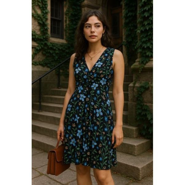Other Modcloth Women's Floral Mini Dress Black Blue M Dark Academi Size M / US 6-8 / IT 42-44 - 1 Thumbnail