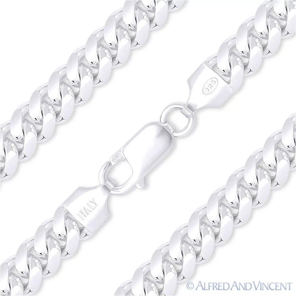image of 7Mm Miami Curb Link Italian Chain Necklace in Silver, Women's